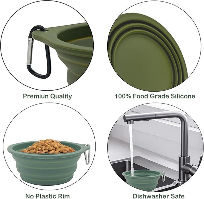 2 Pack Foldable Pet Travel Bowls (600Ml), 100% Food Grade Silicone One-Piece Molding, No Plastic Edge, Buckle Portable Pet Feeding and Drinking Tray, Suitable for Outdoor, BPA Free