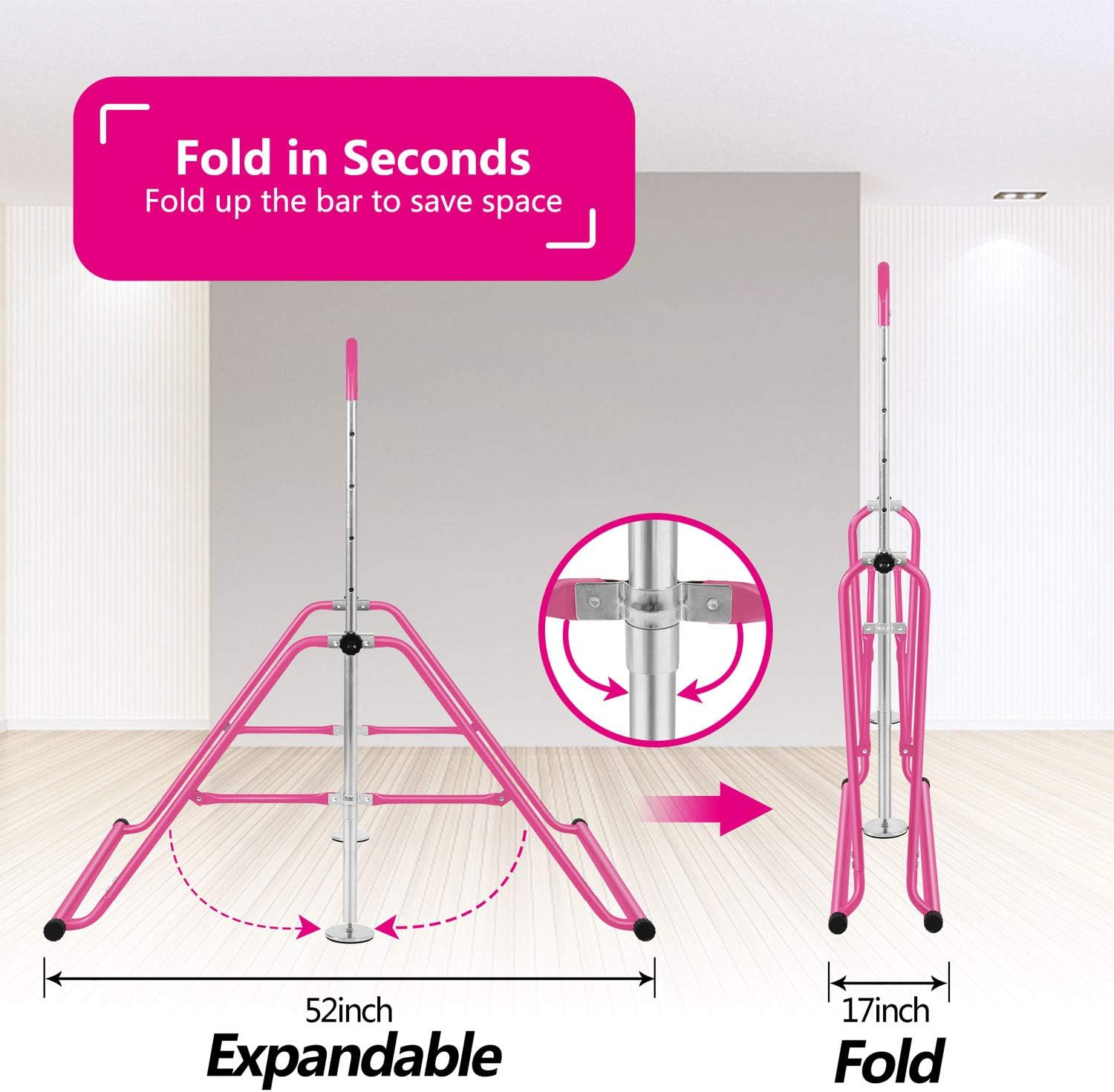 Bangtong&Li Gymnastics Bar for Kids Height Adjustable Horizontal Bar Folding Gymnastics Junior Training Bar for Home Gymnastics Equipment - Black image number 6