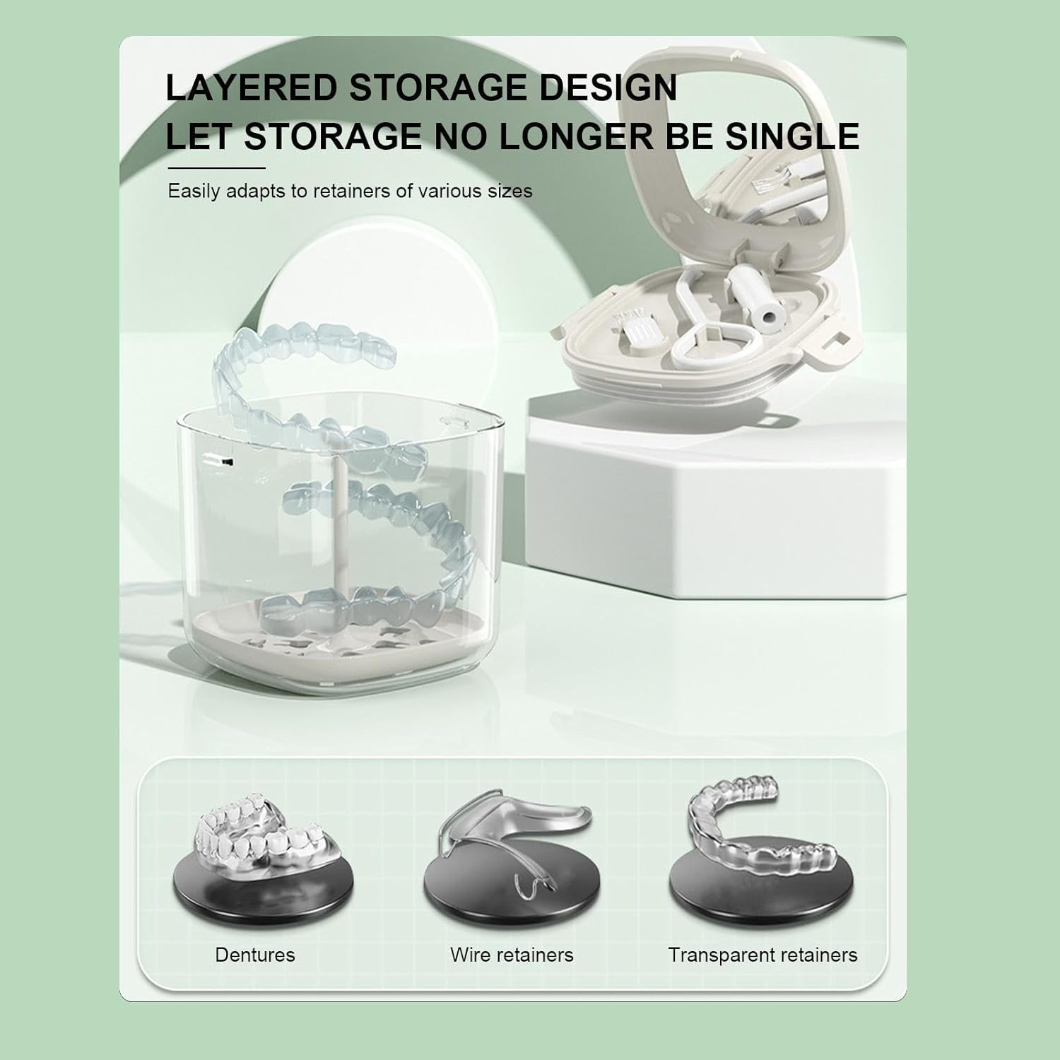 Retainer Case - Hierarchical Hollow Out Teeth Aligner Case with Brush,Food-Grade Orthodontic Box, Clear Denture Case for Carrying & Protecting Braces, Household, Travel Buniq image number 1