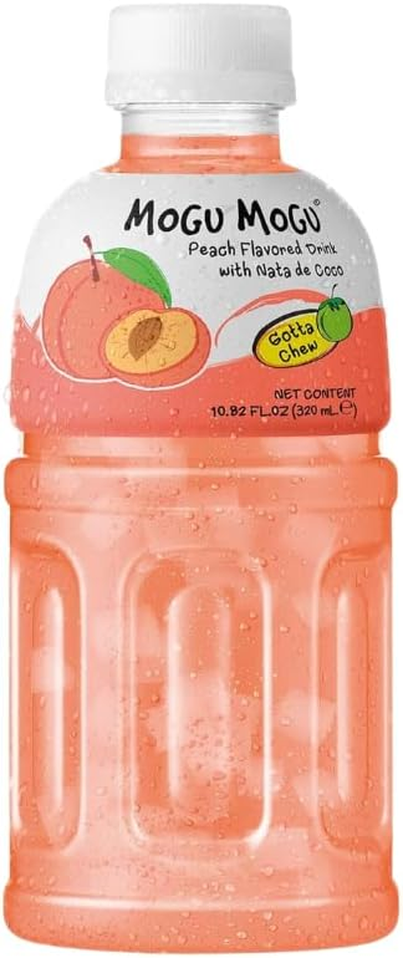 Mogu Mogu Peach Flavoured Fruit Drink with Nata De Coco | Refreshing Asian Drink with Chewy Coconut Jelly | Tropical Sweet Peach Juice Alternative | Fun Texture & Hydrating Drink | 320Ml Bottles | 6 Pack image number 1
