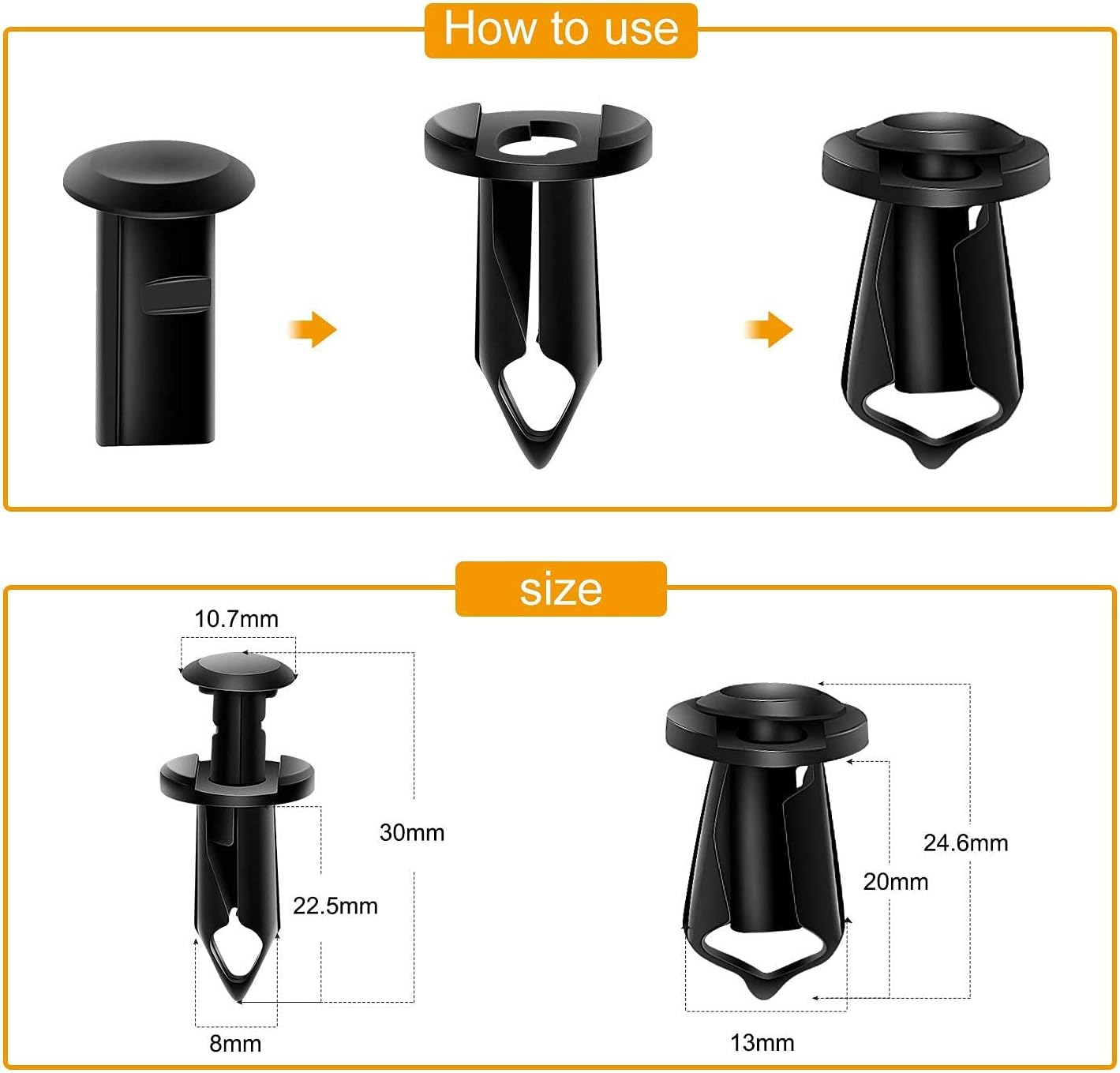 GOOACC GRC-70 35PCS Engine under Cover Splash Shield Guard Body Bolts Bumper Fender Liner Push Retainer Fastener Rivet Clips, Black image number 4