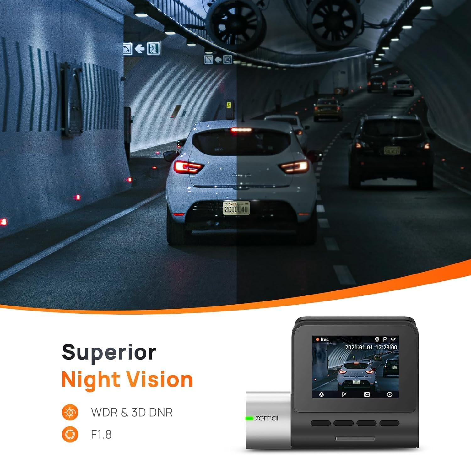 70Mai True 2.7K 1944P Ultra Full HD Dash Cam A500S, Front Camera, Built-In Wifi GPS Smart Dash Camera for Cars, ADAS, Sony IMX335, 2'' IPS LCD Screen, WDR, Night Vision image number 2