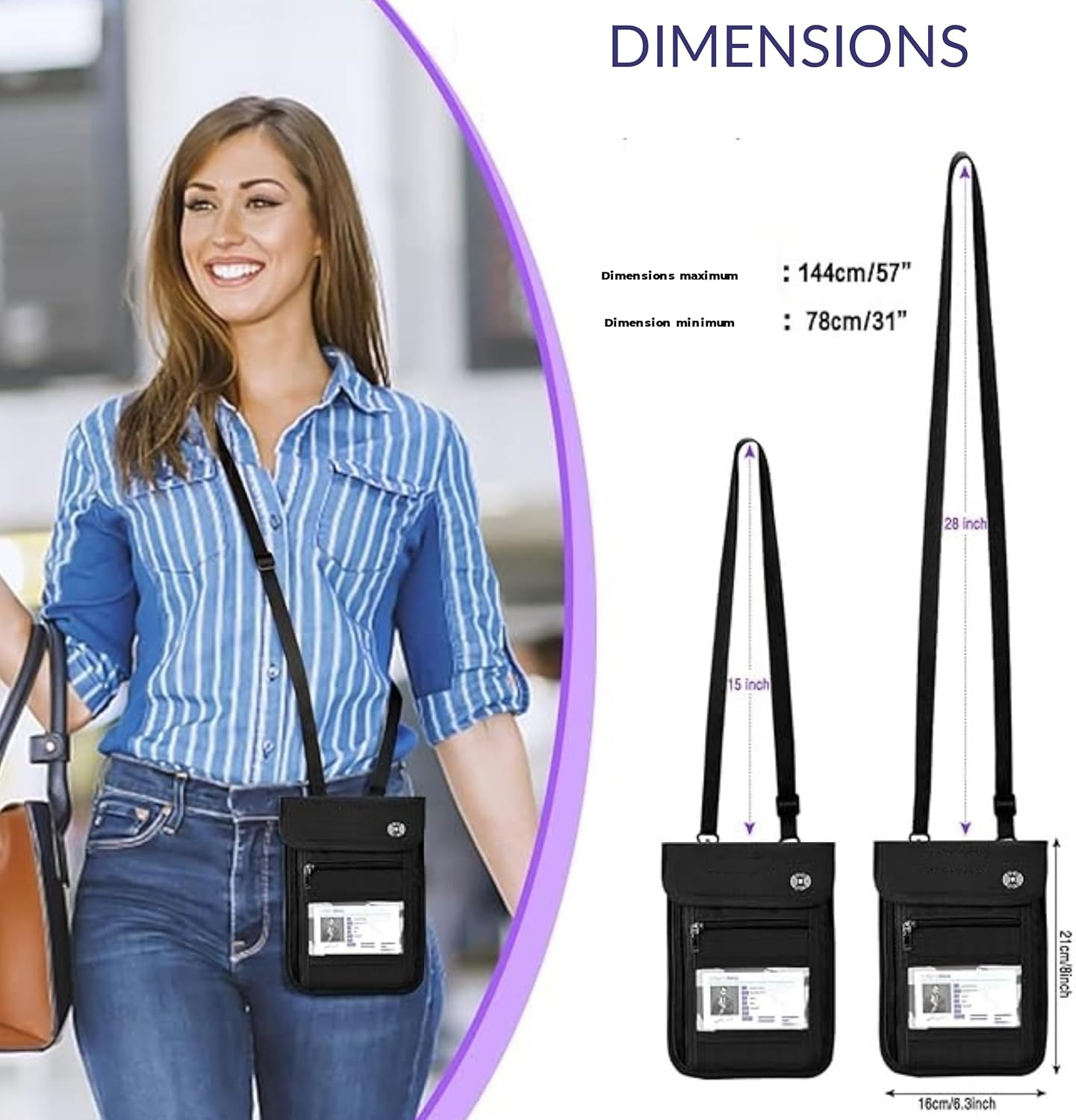 Energy 01 - Crossbody Bag Waterproof RFID Protection Unisex Women Men Kids Phone Passport Biometric ID Cards Bank Card: Blocking RFID Waves at 13.56Mhz image number 4