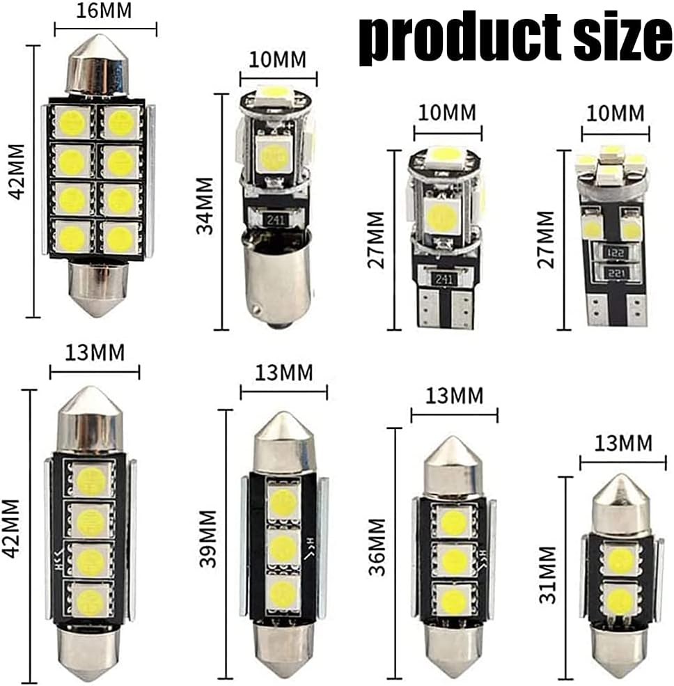 Car LED Interior Light Bulb,Kiwinvou 12V 3W Universal Canbus Error Free LED Bulbs Kit,Car Led Interior Light Replacement Bulbs,Pack of 23,White