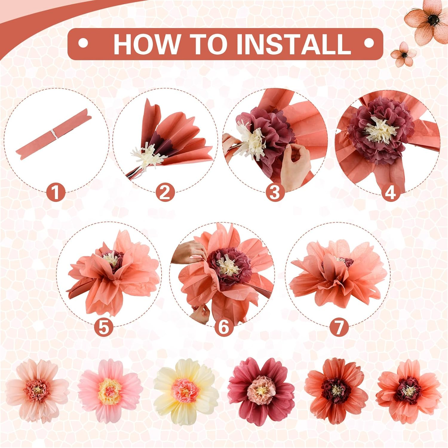 Crowye 24 Pcs Large Colorful Tissue Paper Flowers 20" Handcrafted Giant Fiesta Paper Flowers for Mexican Party Wedding Birthday Backdrop Baby Shower Nursery Craft Outdoor Wall Decor (Vivid Color) image number 4