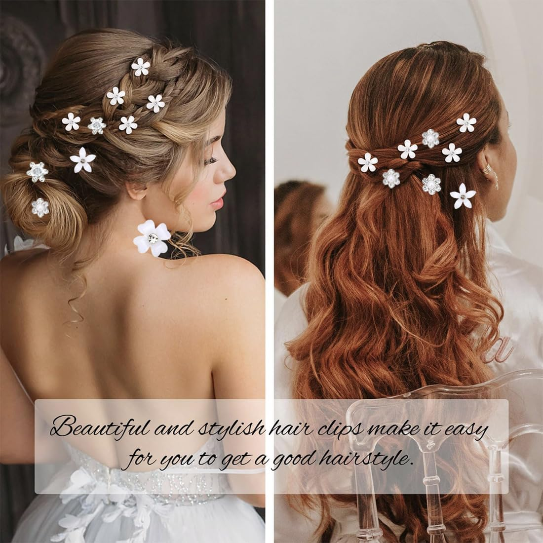 WUSJCOF Pack of 20 Hair Flower Clips Communion Wedding Girls Women with White Rhinestones 4 Styles Ceremony Decorations image number 4