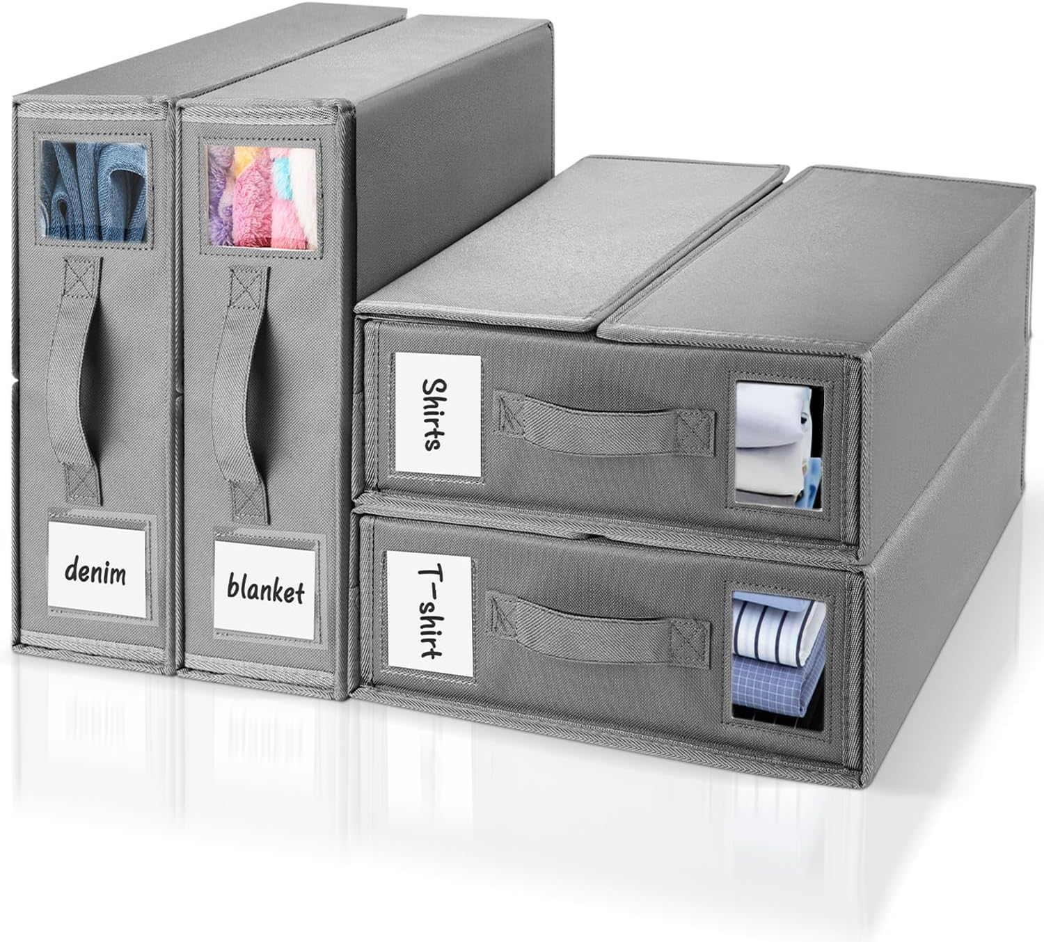 Jabykare 4 Pack Bed Sheet Organisers - Foldable Bedding Sheet Organiser with Window Xl(King & Queen Size) for Linen, Closets, Wardrobe, Home Storage & Organisation (Grey)