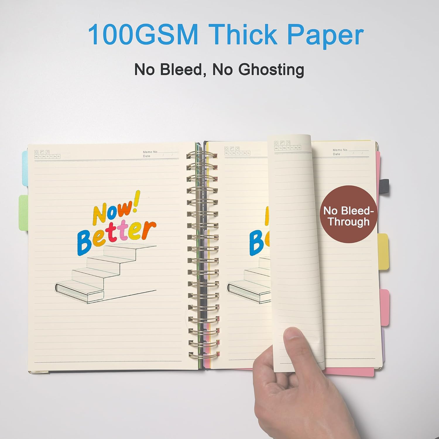 Gemuity Hardcover Spiral Notebook &ndash; 300 Pages with Removable Divider Tabs, 5 - Subject Lined Journal, 186Mm&times;248Mm for Work/School Black