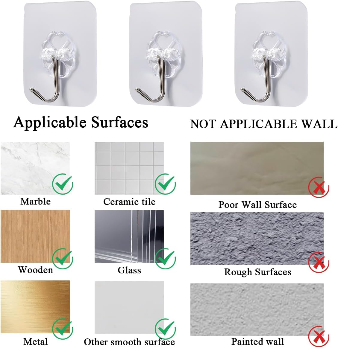 Berglander Adhesive Hooks for Hanging 12Pcs, Heavy Duty Wall Hooks Self Adhesive Towel Coat Hooks Waterproof Transparent Hooks for Bathroom Kitchen Keys Door Outdoor Home Improvement Utility Hook image number 2