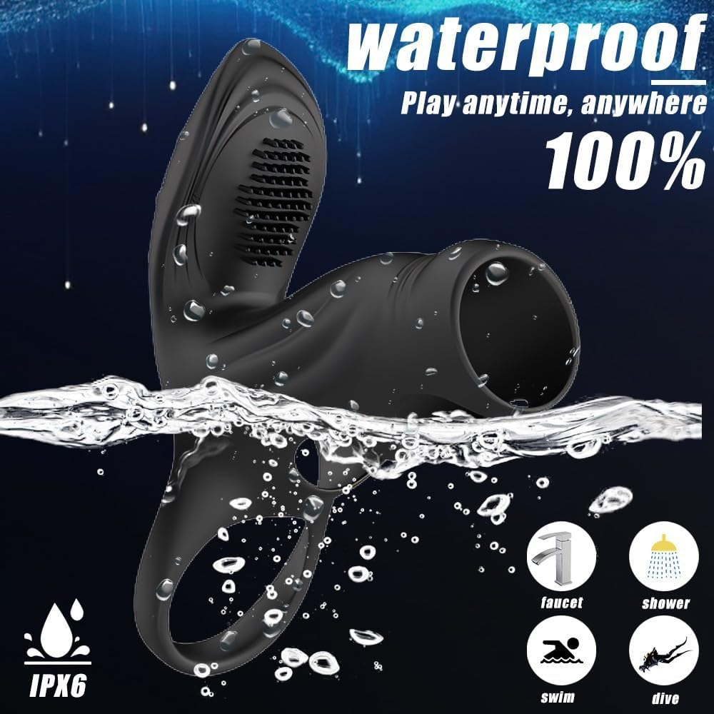 LONZYON Vibrating Penis Sleeve Cock Ring with Clitoral Stimulator, Penis Ring Vibrator Extender for G Spot Stimulation, Couples Adult Sex Toys for Men Women, Girth Enhancer Sleeve Male Couple Sex Toy (Black) image number 3