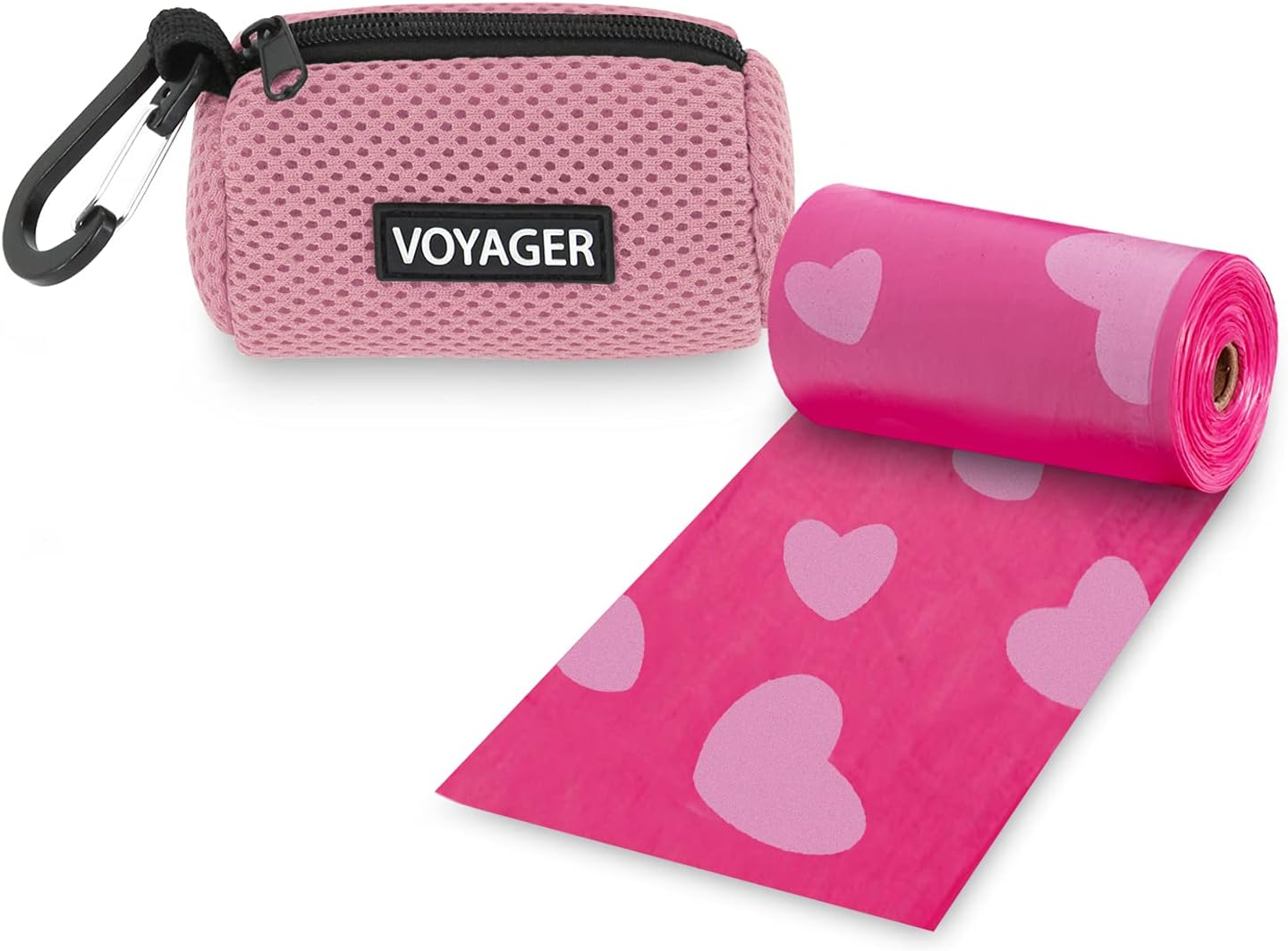 Best Pet Supplies Dog Poop Bag Holder Leash Attachment with 15 Bags, Blue, Reusable Mesh Dispenser Pouch for Travel, Walking, Park, and Outdoor Use, Soft and Durable with Clip-On