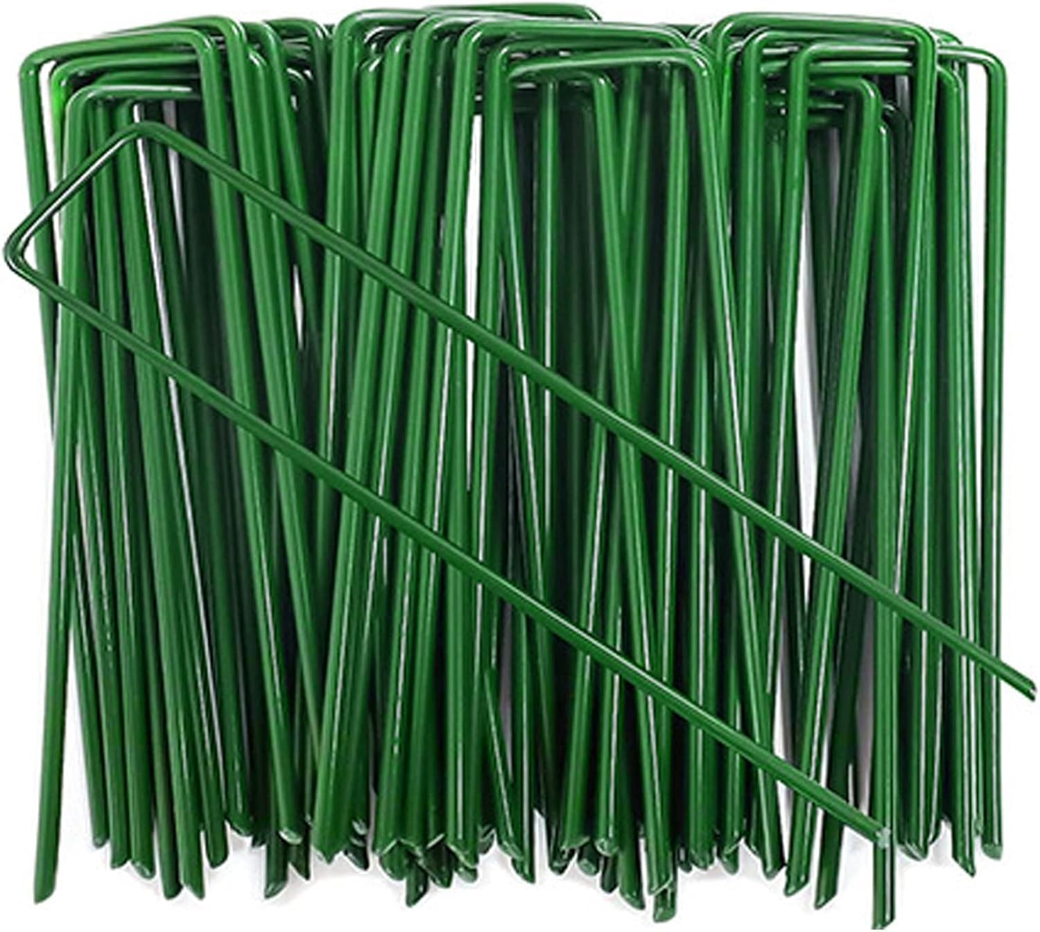 60Pcs Garden Pegs Pins Gardening Stakes Landscape Staples Ground Anchor Peg U Shape Steel Nail Pins for Artificial Grass Sod Weed Membrane Grass Fabric Netting image number 1