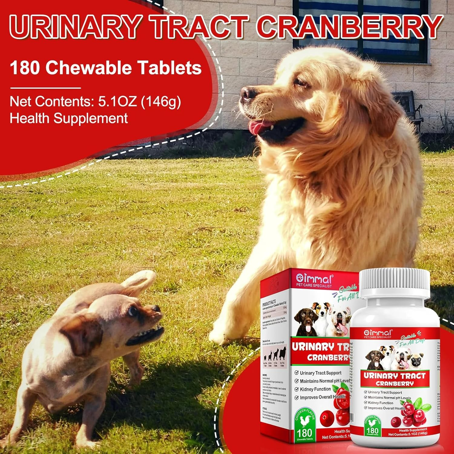 Urinary Tract Support for Dogs | Cranberry & Apple Cider Vinegar Formula | Helps Maintain Bladder Health & Urinary Flow | Chewable Tablets for All Breeds & Ages | Chicken Flavour | 180 Count image number 1