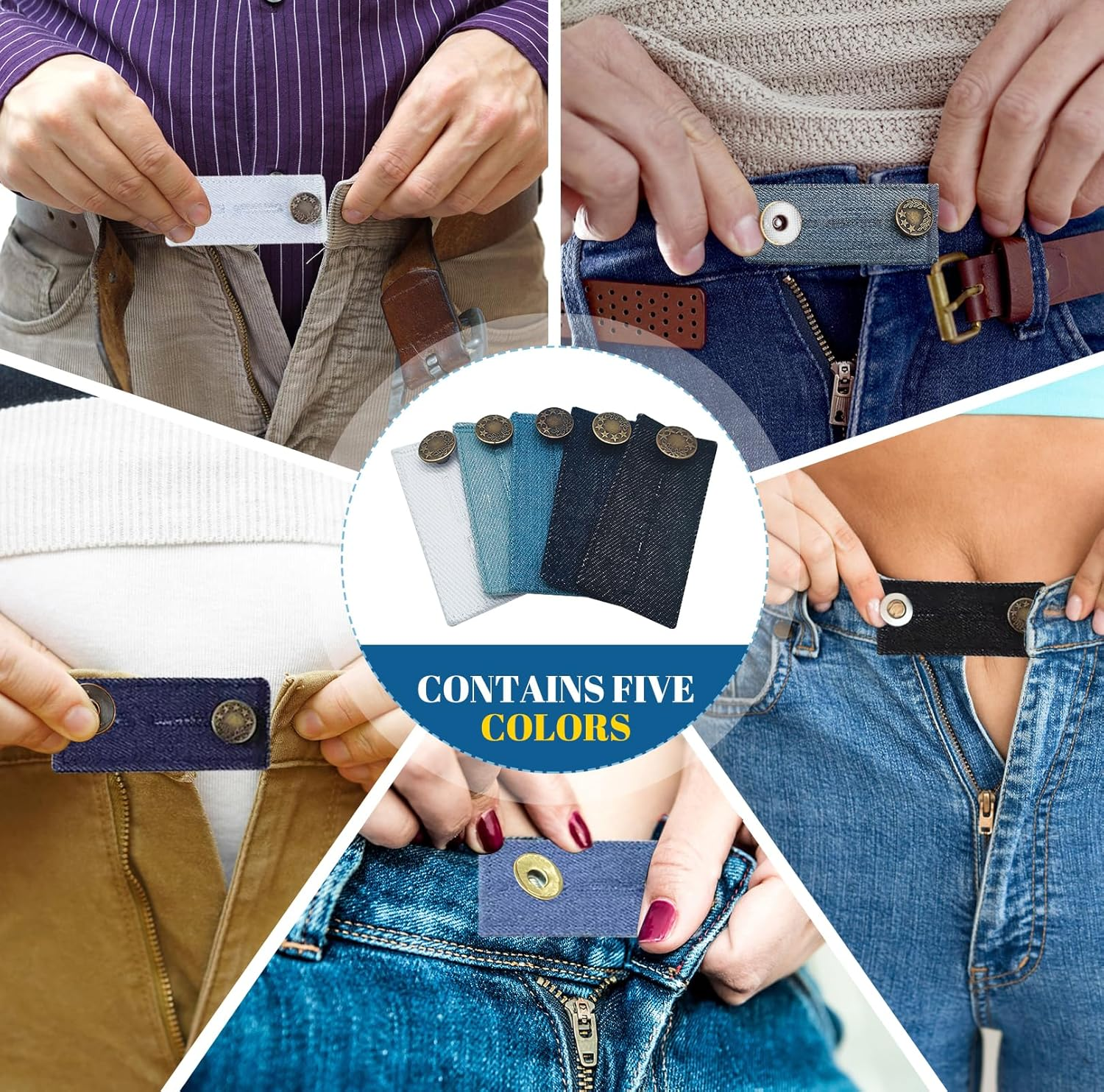 Pack of 5 Adjustable Button Extenders for Trousers, Waistband Extensions for Men and Women Trousers, Jeans, Suit Trousers, Maternity Pants