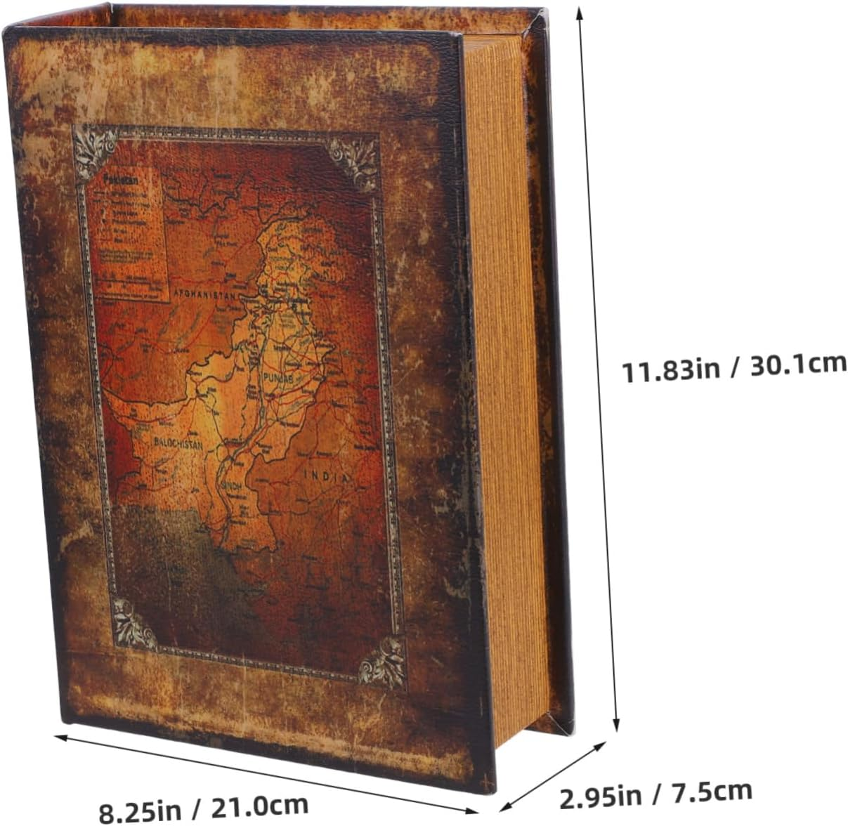 Vintage Book Shaped Storage Box Decorative Fake Book Key Box Large Nautical Map Design Decorative Bookshelf Prop Keepsake Organizer image number 6