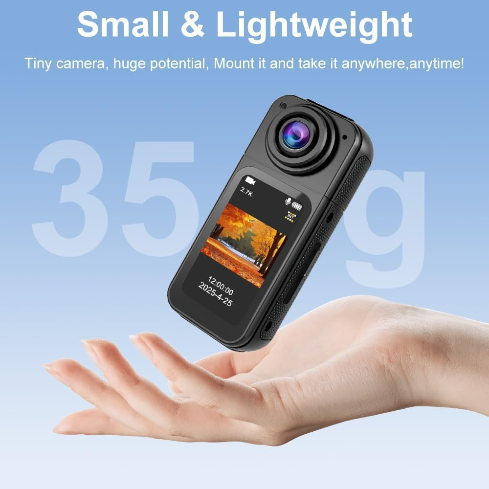 B-Qtech 180&deg; Action Camera, Wearable Sports Camera with 1.47 Inches IPS HD Display Screen, 2.7K Wide-Angle Video, Small Body Cam for Cycling, Diving, Travel, and Outdoor Adventures image number 3