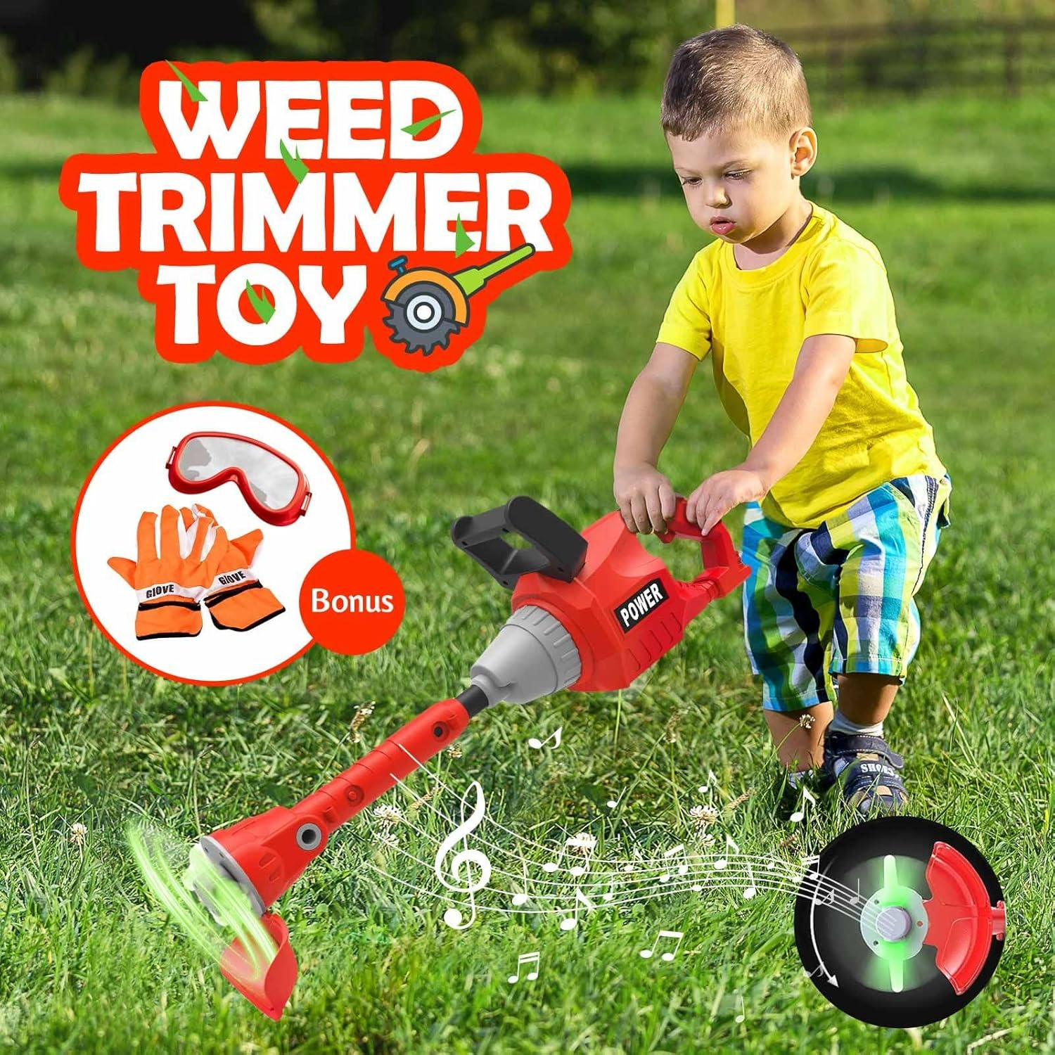KIDBOT Weed Trimmer Toy with Light Sound,Included Goggles and Axes,Leaf Blower Children Preschool Pretend Toys image number 2