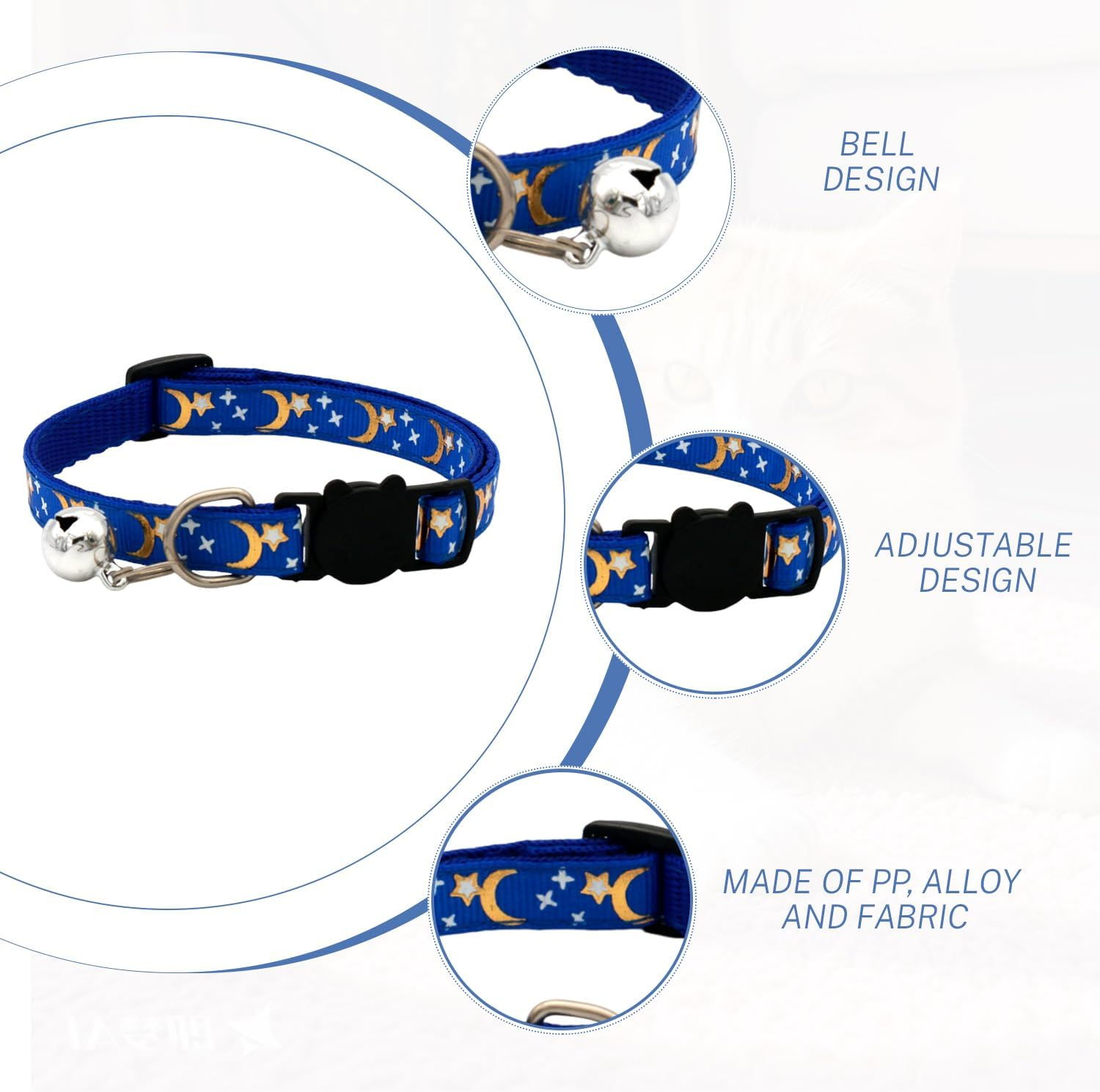 HDGSAFD 3 Xingyue Cat Collars, Comfortable Reflective Safety Buckle Collars, Accessories for Pet Bells, Suitable for Daily Walks and Trips with Pets image number 2