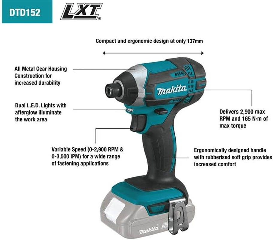 Makita DTD152Z 18V LXT Impact Driver (Tool Skin Only - No Battery/Charger) in Plain Packaging image number 3
