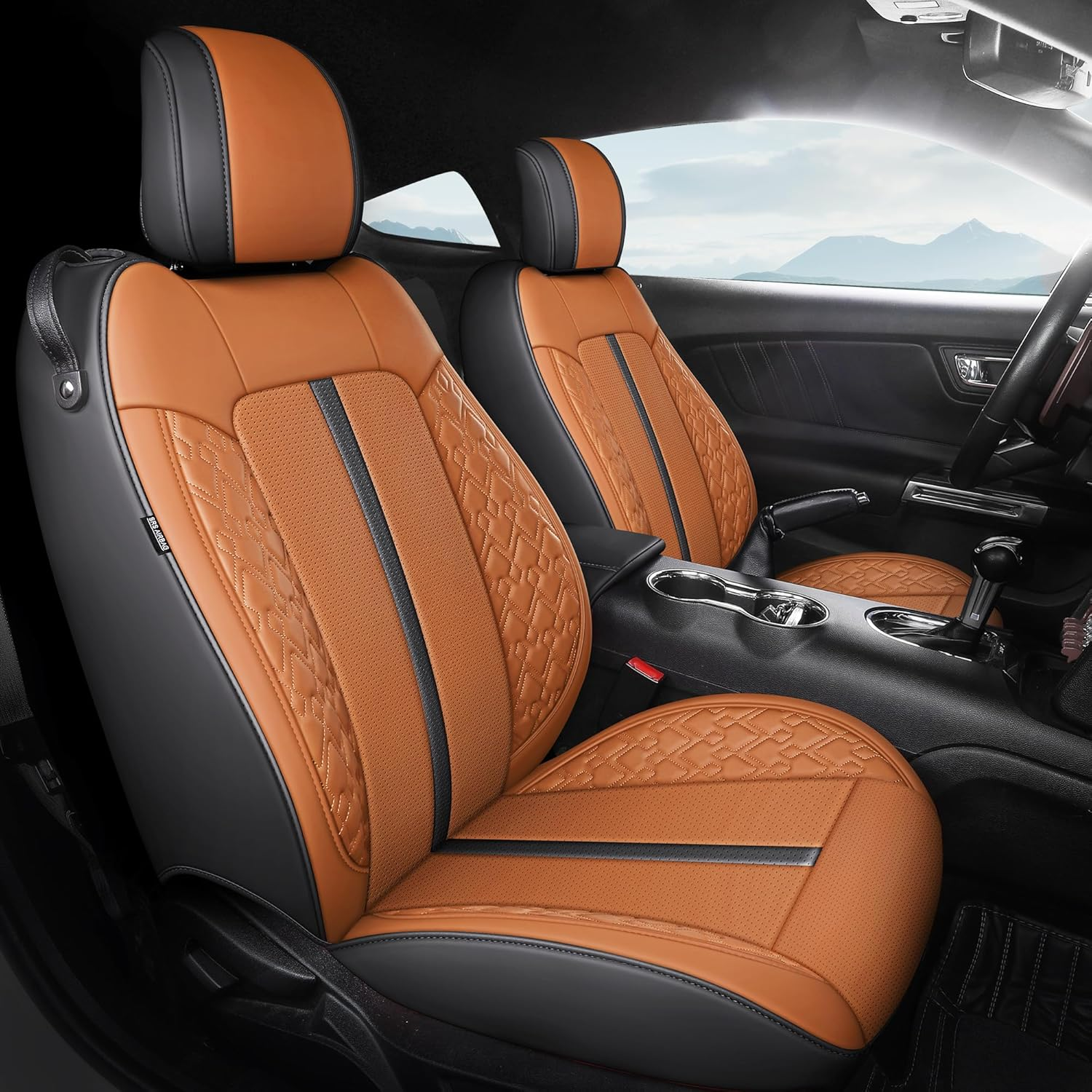 FEINEPRO Custom Fit Car Seat Covers for Ford Mustang Fastback/Mach 1/ Coupe (Not for Recaro) 2015 2016 2017 2018 2019 2020 2021 2022 2023, Waterproof Faux Leather Seat Covers Black