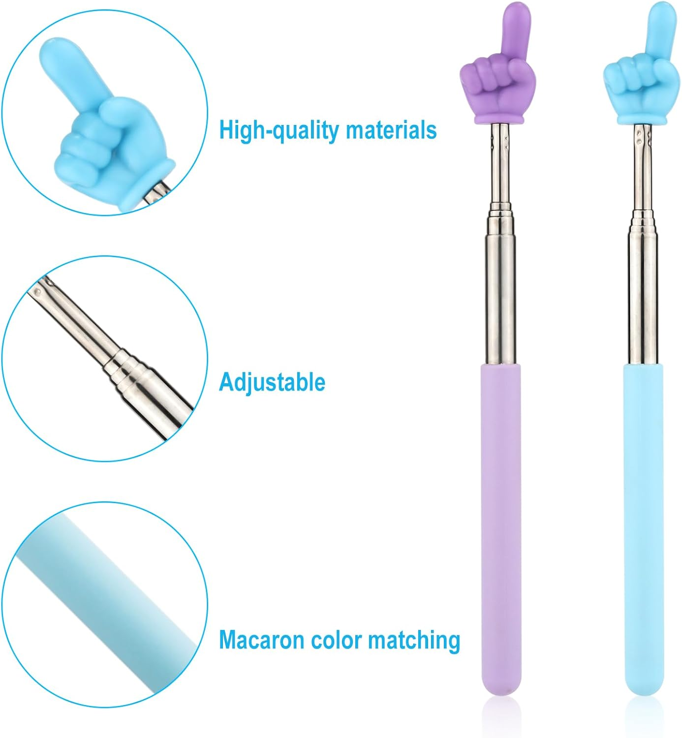 2Pcs Retractable Teachers Pointer Sticks, Telescopic Finger Teachers Pointer for Classroom Presentation Whiteboard Extendable Hand Pointing Stick for Teachers Speakers (Blue, Purple) image number 2