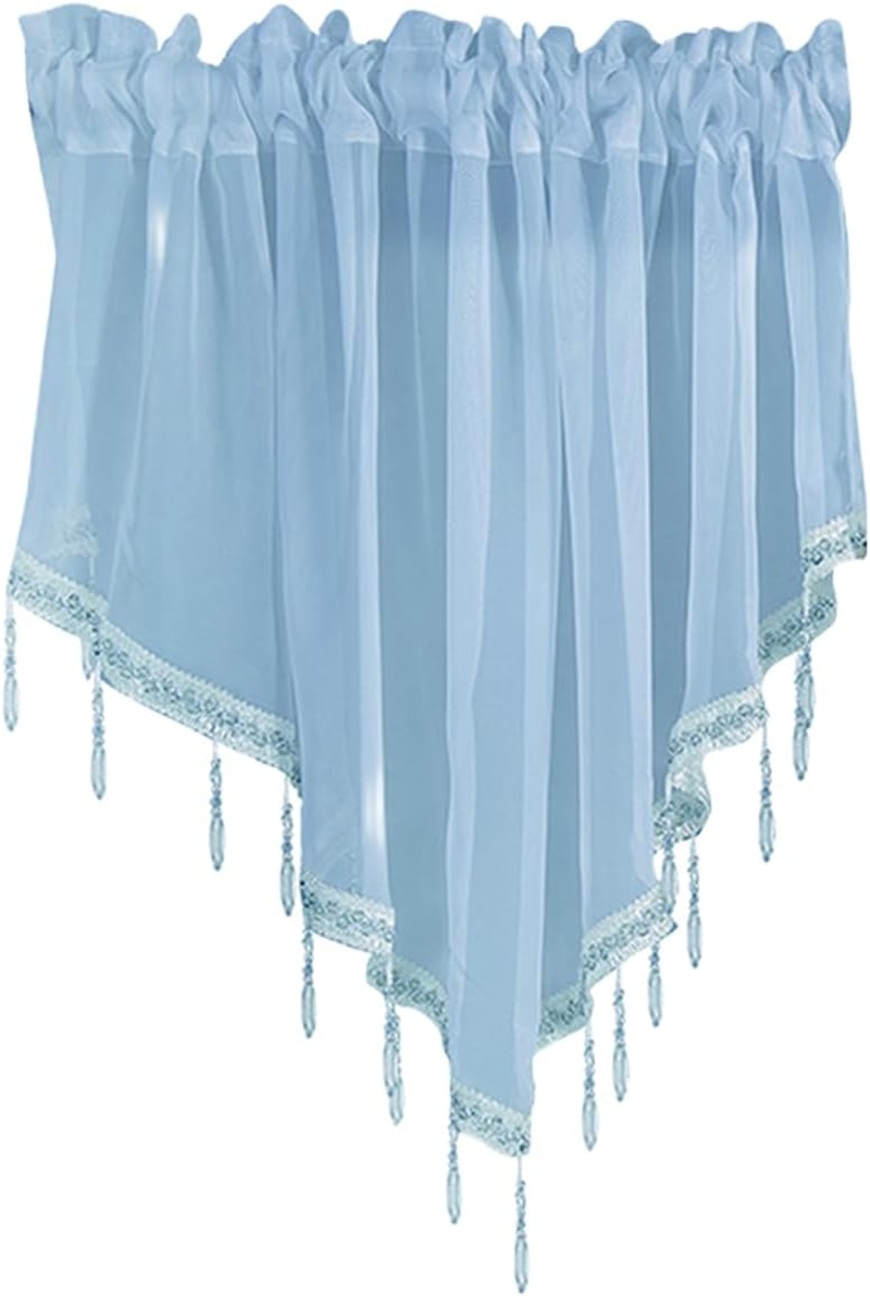 1Pcs Purple Sheer Valance Curtains 51.2 X 23.6 Inch, Beaded Swag Valances for Windows Living Room Kitchen Bedroom Bathroom, Short Top Farmhouse Valance Curtains with Rod Pocket Tassel Voile