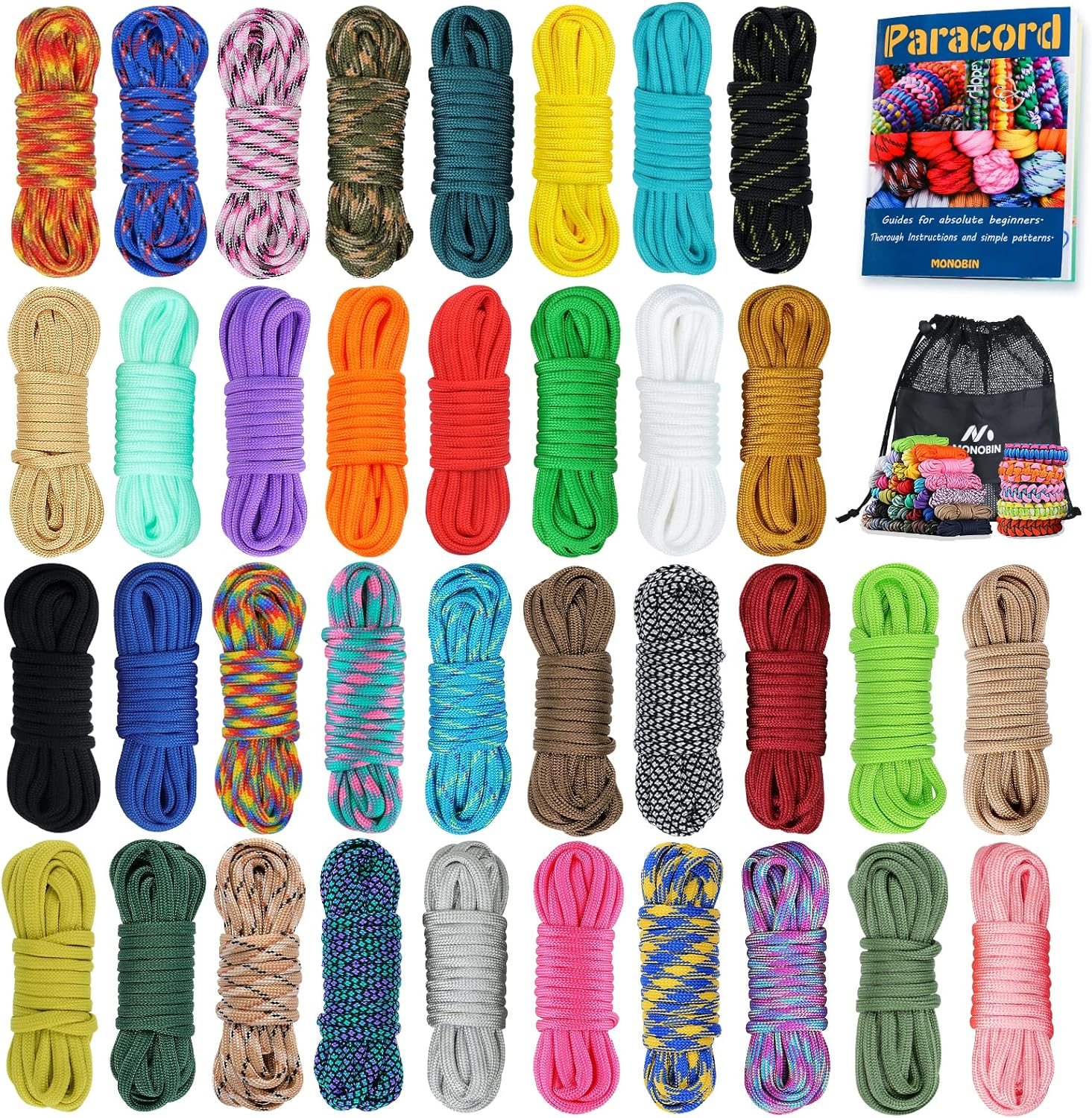 MONOBIN 36 Colors 10Ft Paracord 550 Combo Kit, Paracord Bracelets Making Kit - Multifunction Paracord Rope with Instruction for Making Lanyard, Dog Collar, Idea for Gift (36 Colors A) image number 3