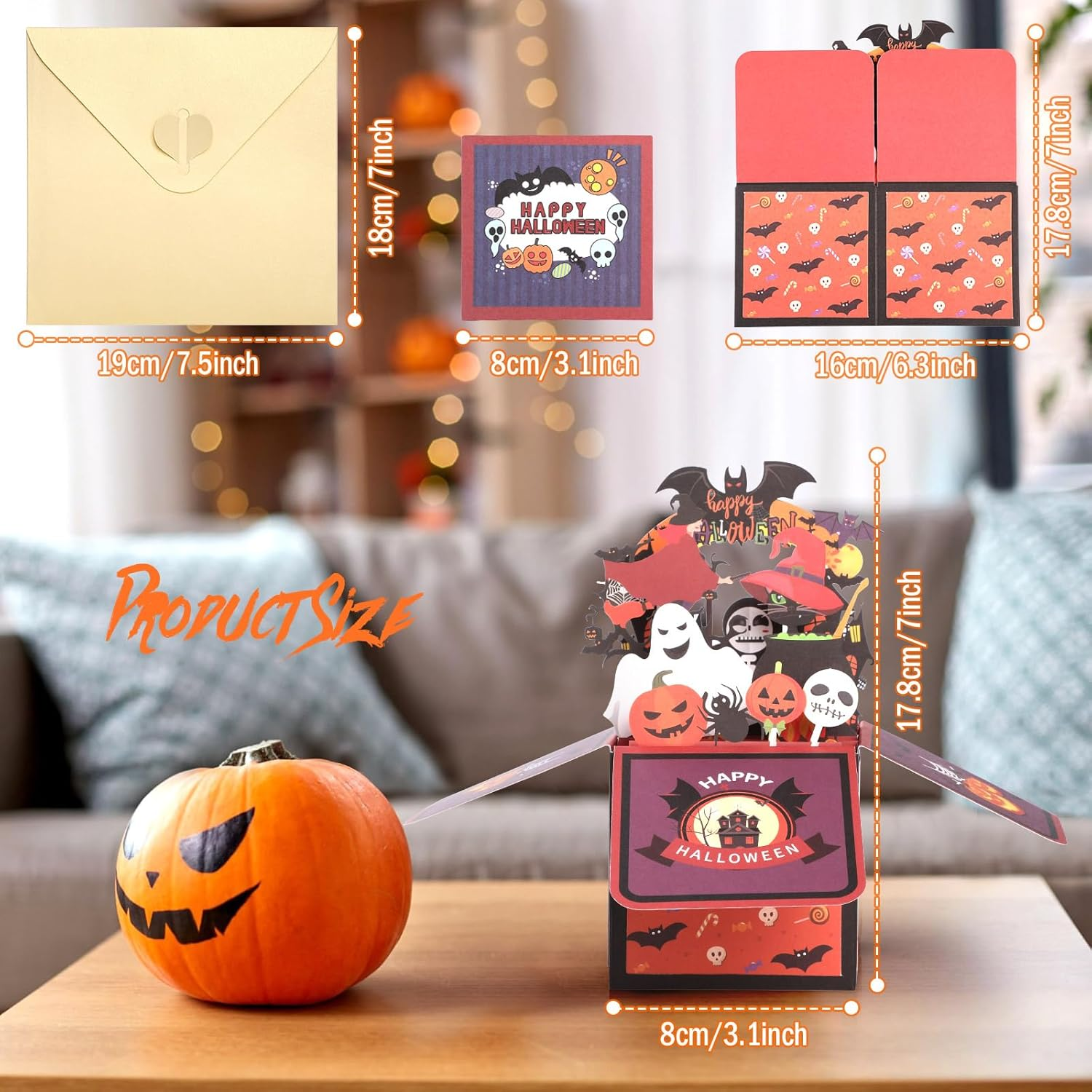 Bighan Pop up Halloween Card, 3D Halloween Greeting Boxed Cards Halloween Card for for Kids Men and Women Family (C) image number 4