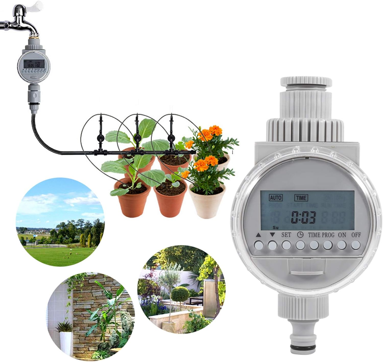 Solar Powered Water Timer Solar Watering Timer Irrigation Controller Auto Watering System with LCD Display 16 Programs for Garden Yard Balcony