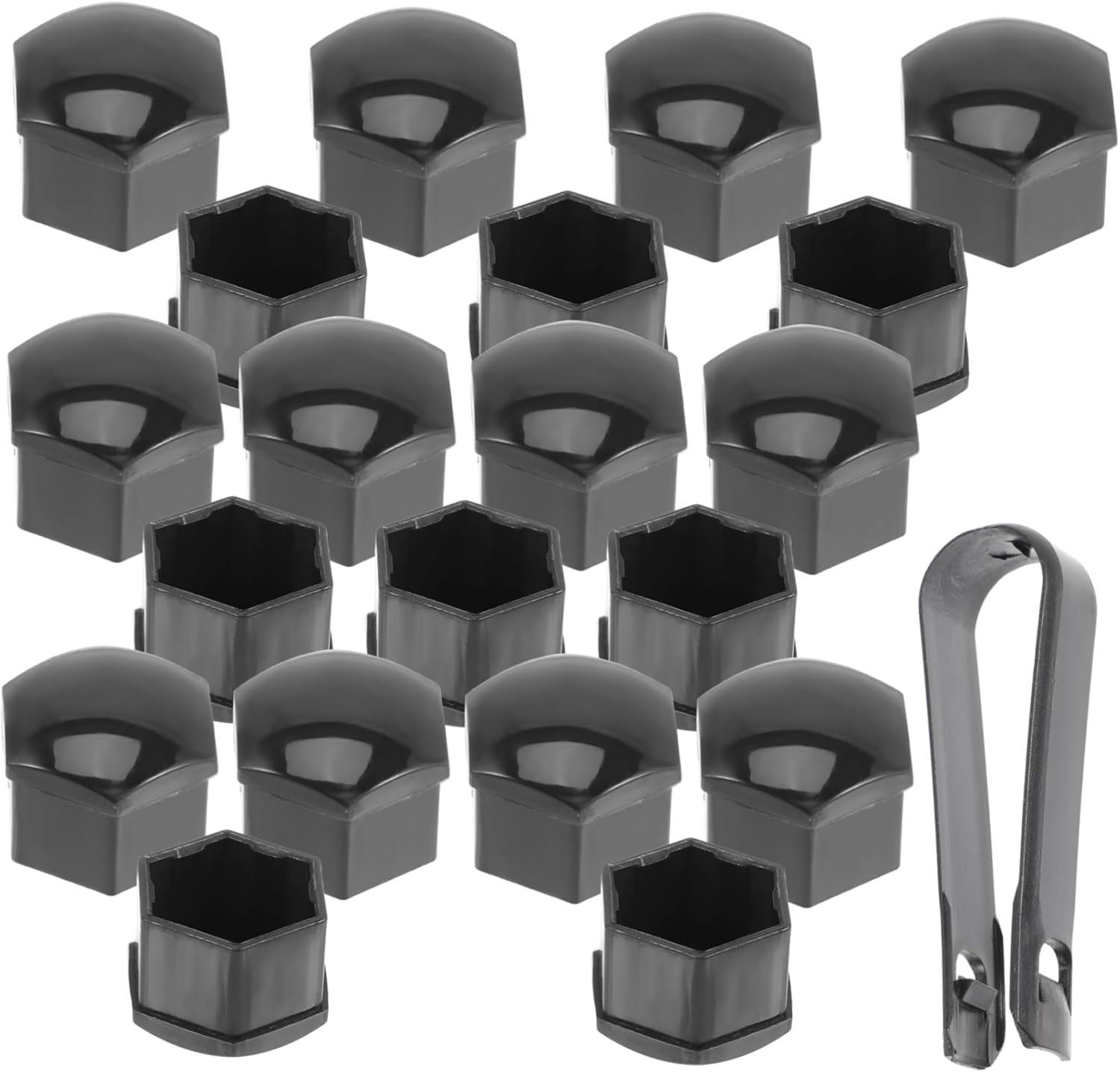HONMEET 20Pcs Black Hex Lug Nut Caps with Hub Removal Tool Bag, Car Wheel Lug Nut Protectors Compatible for Automotive Tire Maintenance and Truck Accessories image number 2