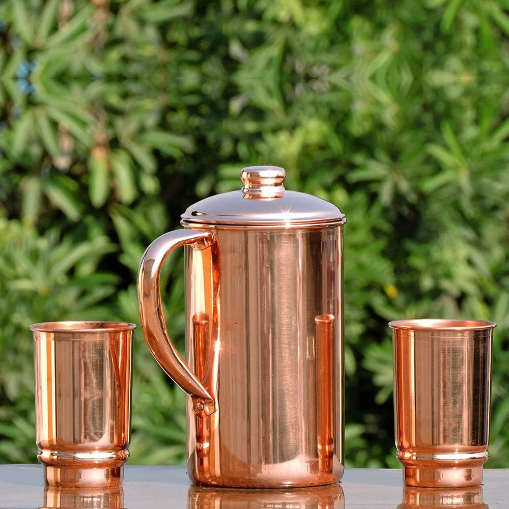 Healthgoodsau - Pure Copper Water Jug with 2 Copper Tumbler | Copper Pitcher and Tumbler for Ayurveda Health Benefit image number 5