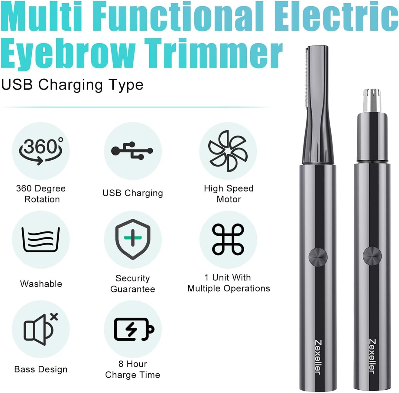[Upgraded] Zexeller 9 in 1 Eyebrow Trimmer Precision Eyebrow Razor Electric Facial Hair Remover with Comb Facial Hair Trimmer Electric Epilator Eyebrow Kit Painless Easy Cleaning (Battery Included)