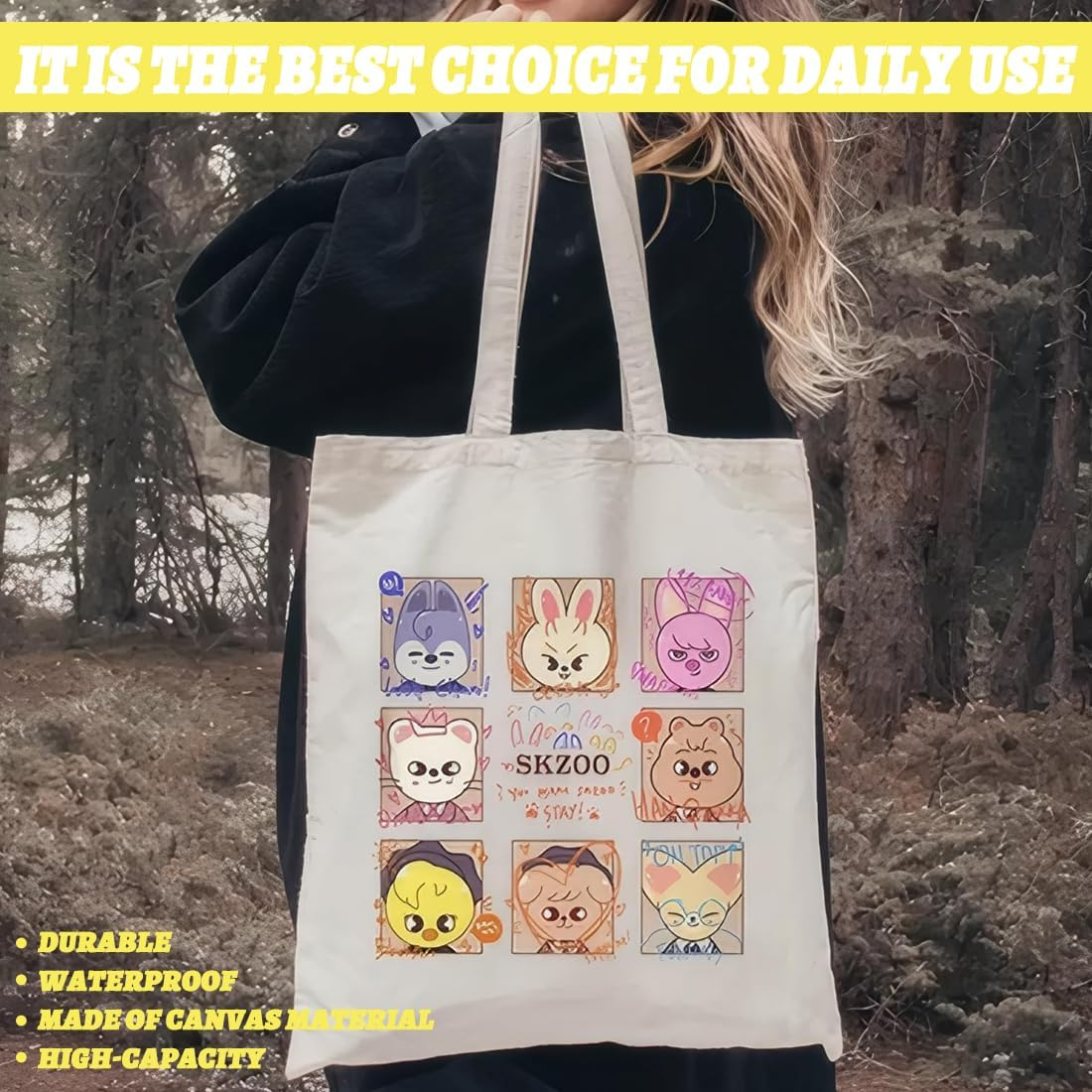 PEXIVOZ Stray Kids Merch for Stay, Skzoo Tote Bag, Canvas Bag, Stray Kids Gadget, SKZ Jute Bag and Cosmetic Bag, Kpop Straykids, Gift Item image number 4