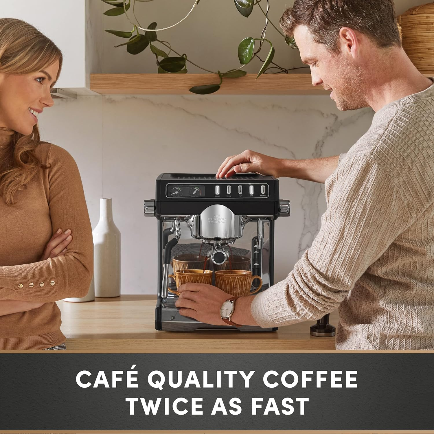 Sunbeam Caf&eacute; Series Duo Manual Espresso Coffee Machine| 58Mm Commercial Size Group Head, Fast Heat-Up Dual Thermoblock Heating System, Steam Pressure & Hot Water Control, EMM7200BK image number 4