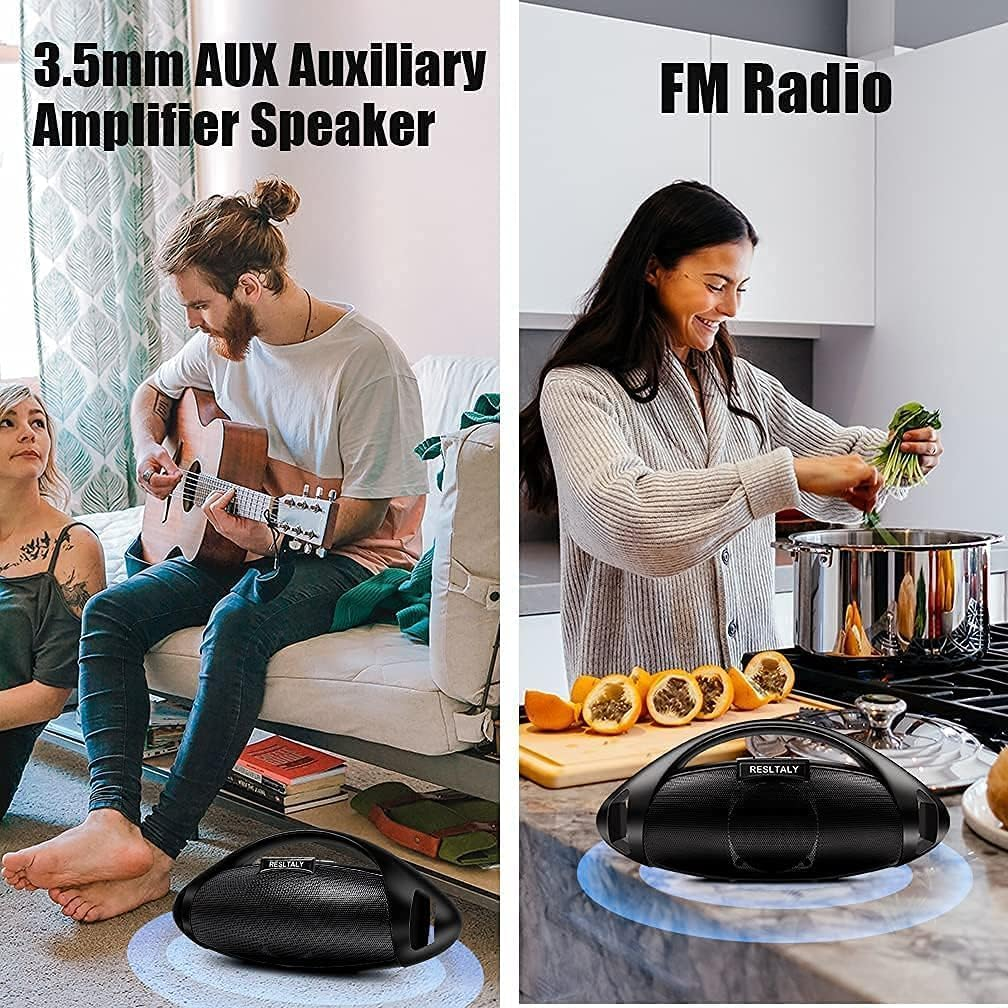 RESLTALY Bluetooth Speaker with FM Radio, 10W High Power Output, 5.0 Bluetooth, 2800Mah Battery, 16-Hour Playtime, Quick Charge, Enhanced Bass, Indoor Outdoor Use (Black) image number 4