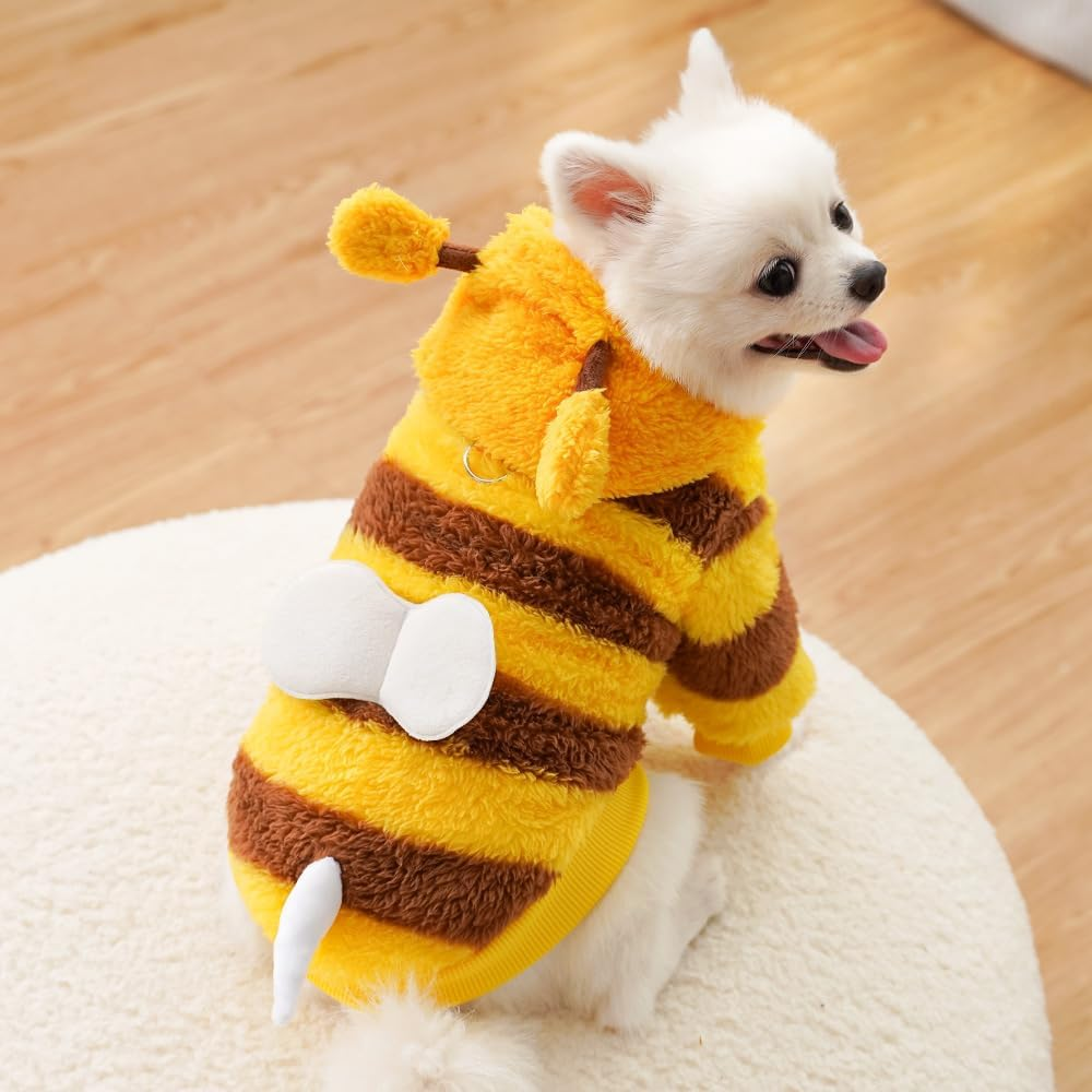 ANIAC Fleece Dog Hoodies with D-Ring Autumn Winter Puppy Clothes for Small Dogs Bumblebee Cat Apparel Cold Weather Coat Funny Dog Bee Costume for Christmas Halloween (Yellow, X-Small) image number 6