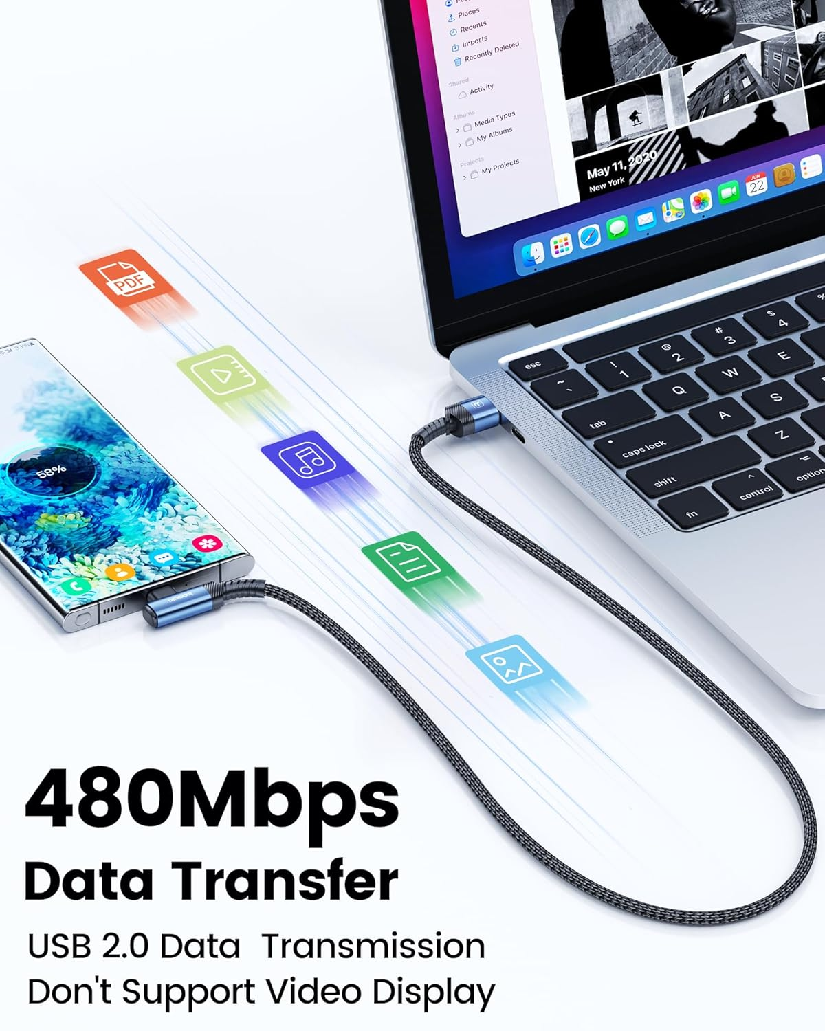 Toocki 2M USB C Cable, 2 Pack USB a to USB C High Speed Charging Cords, 90 Degree Angled and Braided for Durability, Compatible with Samsung Galaxy S23, S22+, S21+, Note 10, LG V30, Switch image number 3