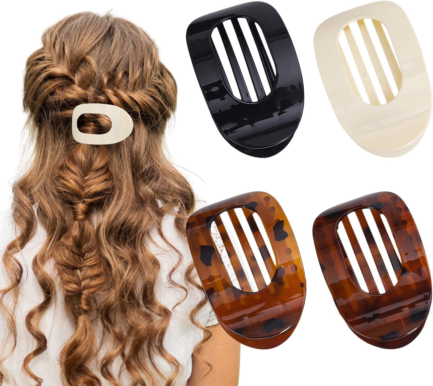 Pack of 4 Flat Hair Clips, Large French Hair Clip, Strong Hold Flat Claw Clips, Non-Slip Flat Hair Clip for Thick or Thin Hair, Daily Life, Sports or Driving image number 5