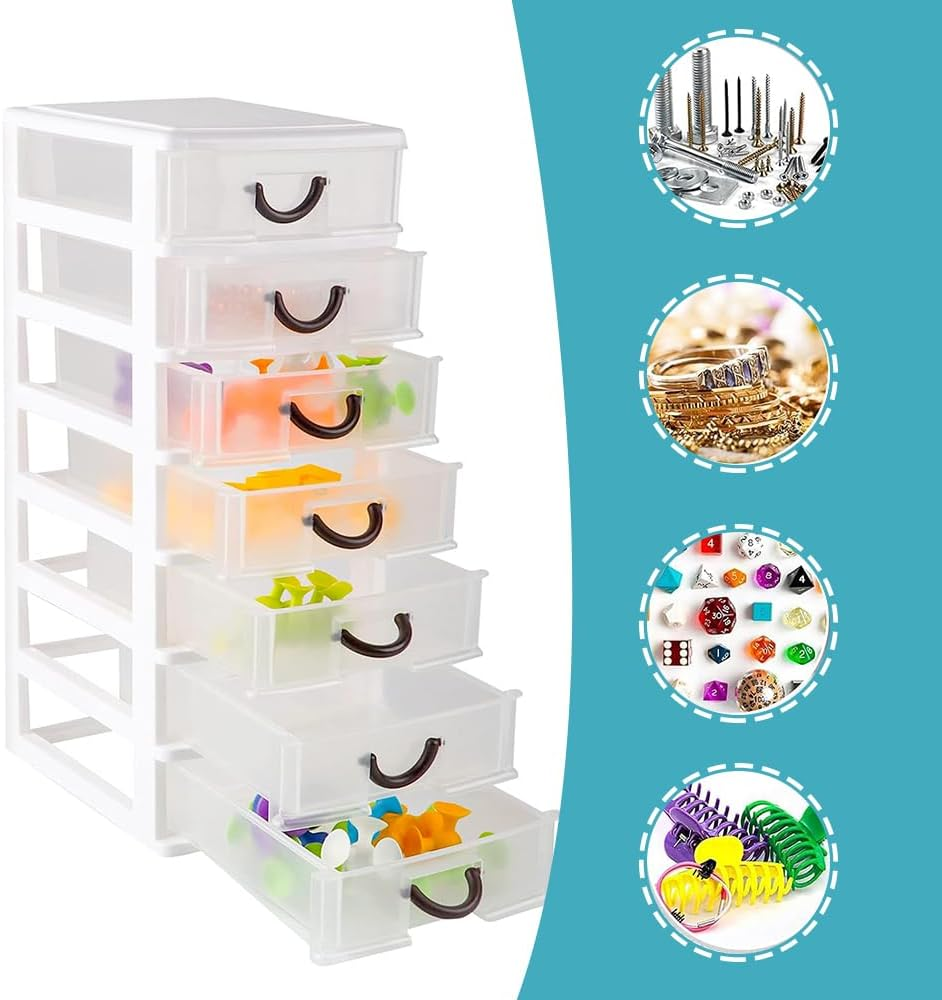 2 Pack Plastic Drawers Organizer, Desktop Cosmetics Drawer Storage Cabinet,Wear-Resistant Waterproof and Dustproof, for Office Supplies, Cosmetics, Jewelry, Sewing Supplies, Crafts (White) image number 2