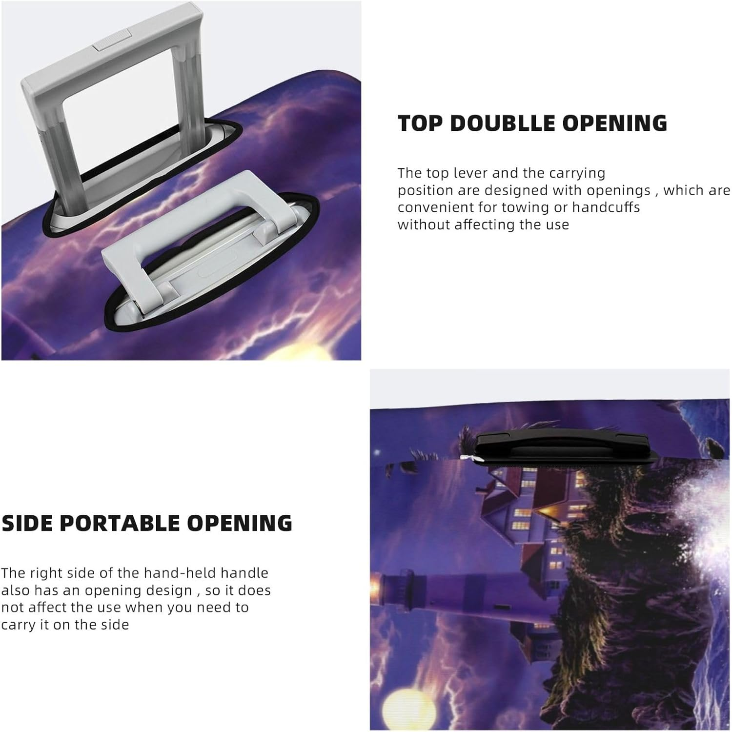 Navy Blue Sky and Stars Travel Luggage Cover,Washable Suitcase Cover Protector Anti-Scratch Suitcase Cover Fits 18-32 In, Moonlight Lighthouse, M image number 3