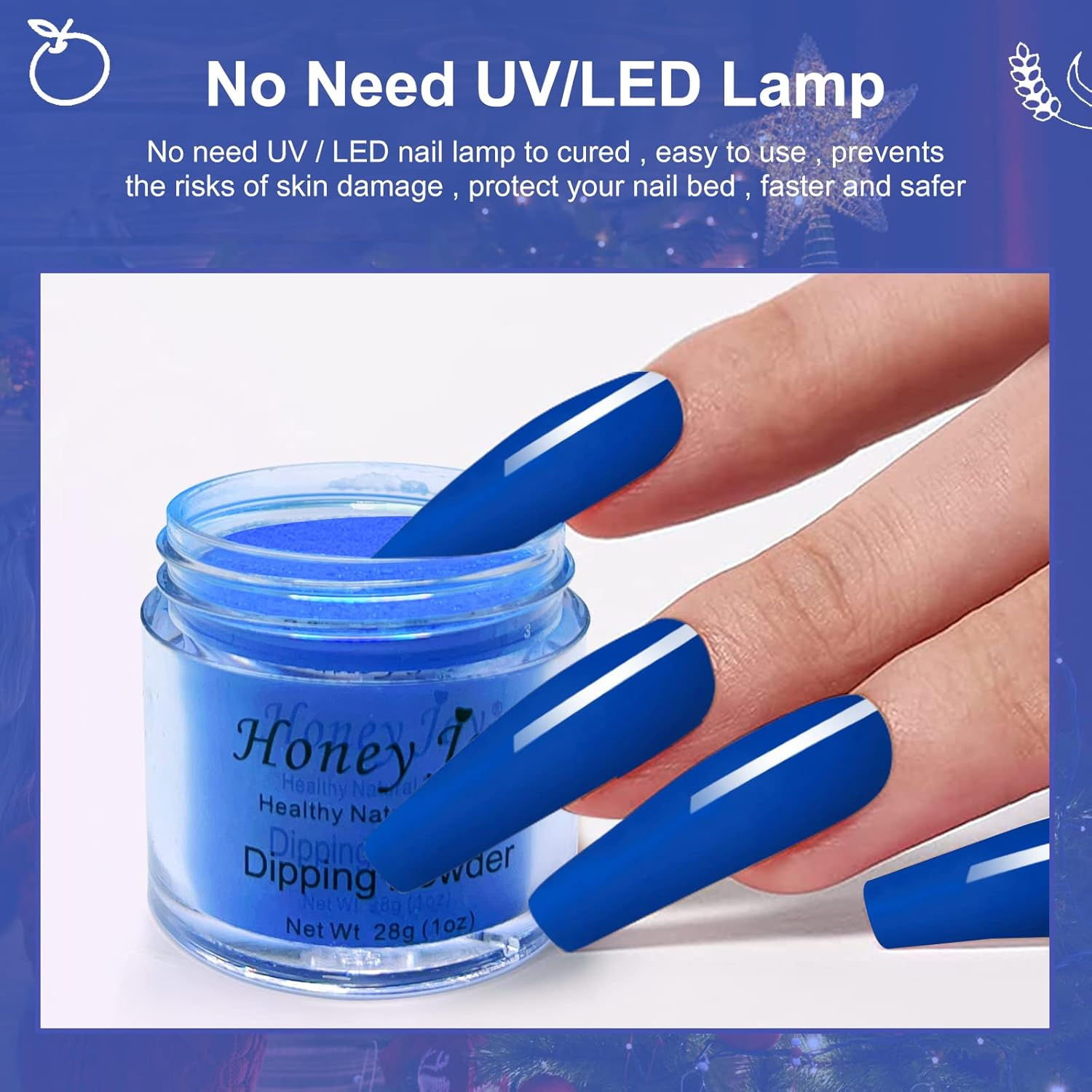 Royal Blue Dip Powder Nails - Long-Lasting Dipping Nails, No UV Light Needed, 28G/Box (ND064B-WD13) - Bright Blue image number 6