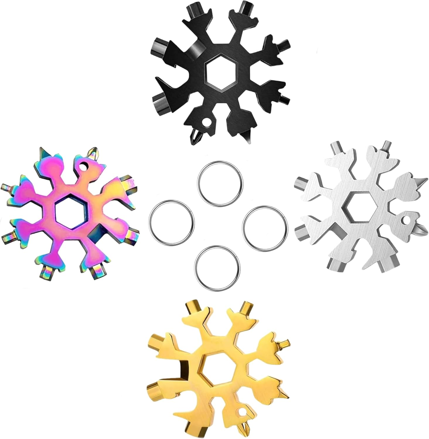 4 PCS Multifunctional Snowflake Wrenchs,18-In-1 Multi-Purpose Screwdriver,Portable Screwdriver Keyring,Universal Portable Tool Set,Flat Phillips Screwdriver,Wrench,Mini Durable and Portable image number 2
