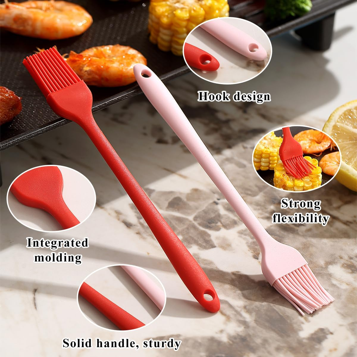 Berglander Silicone Basting Brush Set of 6, Pastry Brush, Heat Resistant Brushes for Cooking, BBQ, Kitchen Baking, Spreading Sauce and Oil or Butter, Dishwasher Safe image number 6