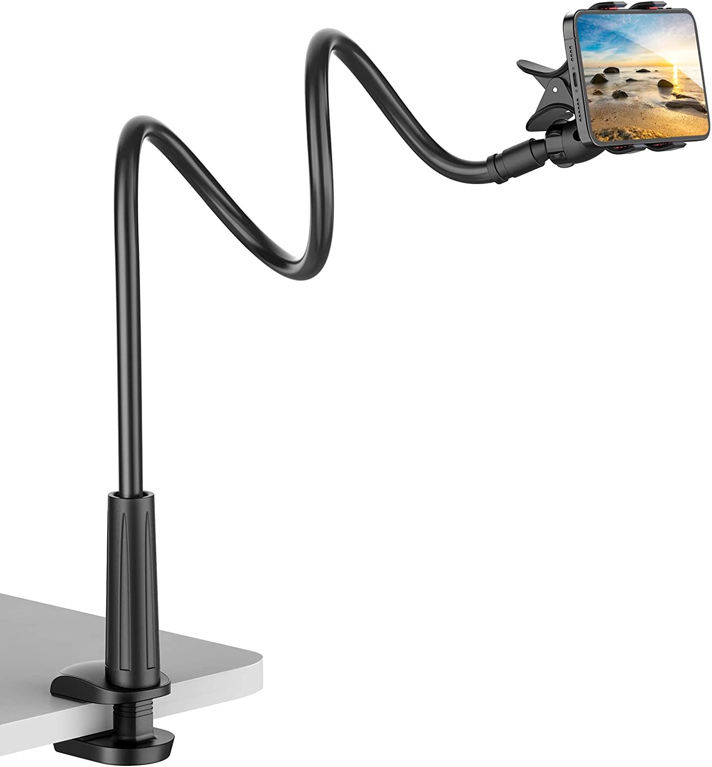 Gooseneck Cell Phone Holder, Universal 360 Flexible Phone Stand Lazy Bracket Mount Long Arms Clamp for Phone 11 Pro Xs Max XR X 8 7 6 6S plus and Other 3.5~6.5'' Device (Black) image number 3