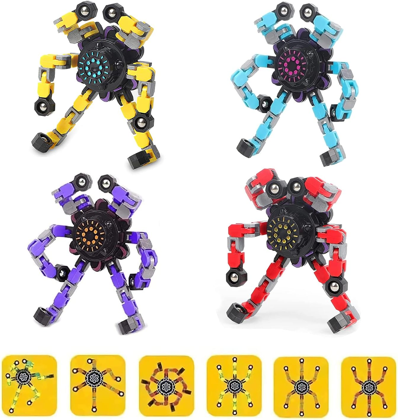 GLLBTPT 20Pcs Fidget Spinners Fingertip Gyros,Diy Deformable Robot Funny Sensory Fidget Toys,Stress Relief Creative Transformable Fingertip Gyro for Adults Kids Christmas Birthday Party image number 6
