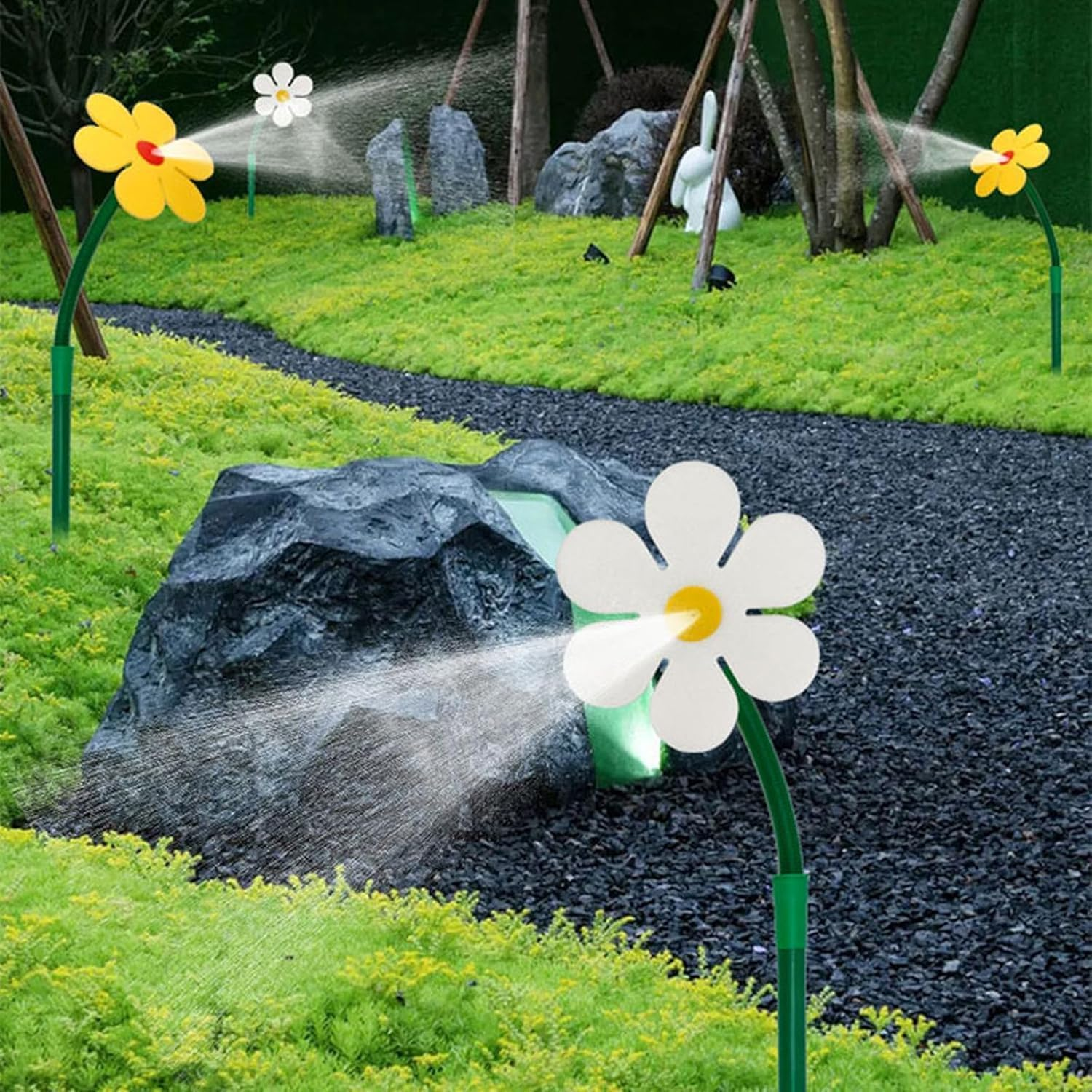 Walquicks Crazy Daisy Shake Head Sprinkler - 360&deg; Rotating Dancing Flower Water Sprinkler for Lawn, Garden & Yard, Fun Outdoor Water Sprayer for Summer Play - Yellow image number 2