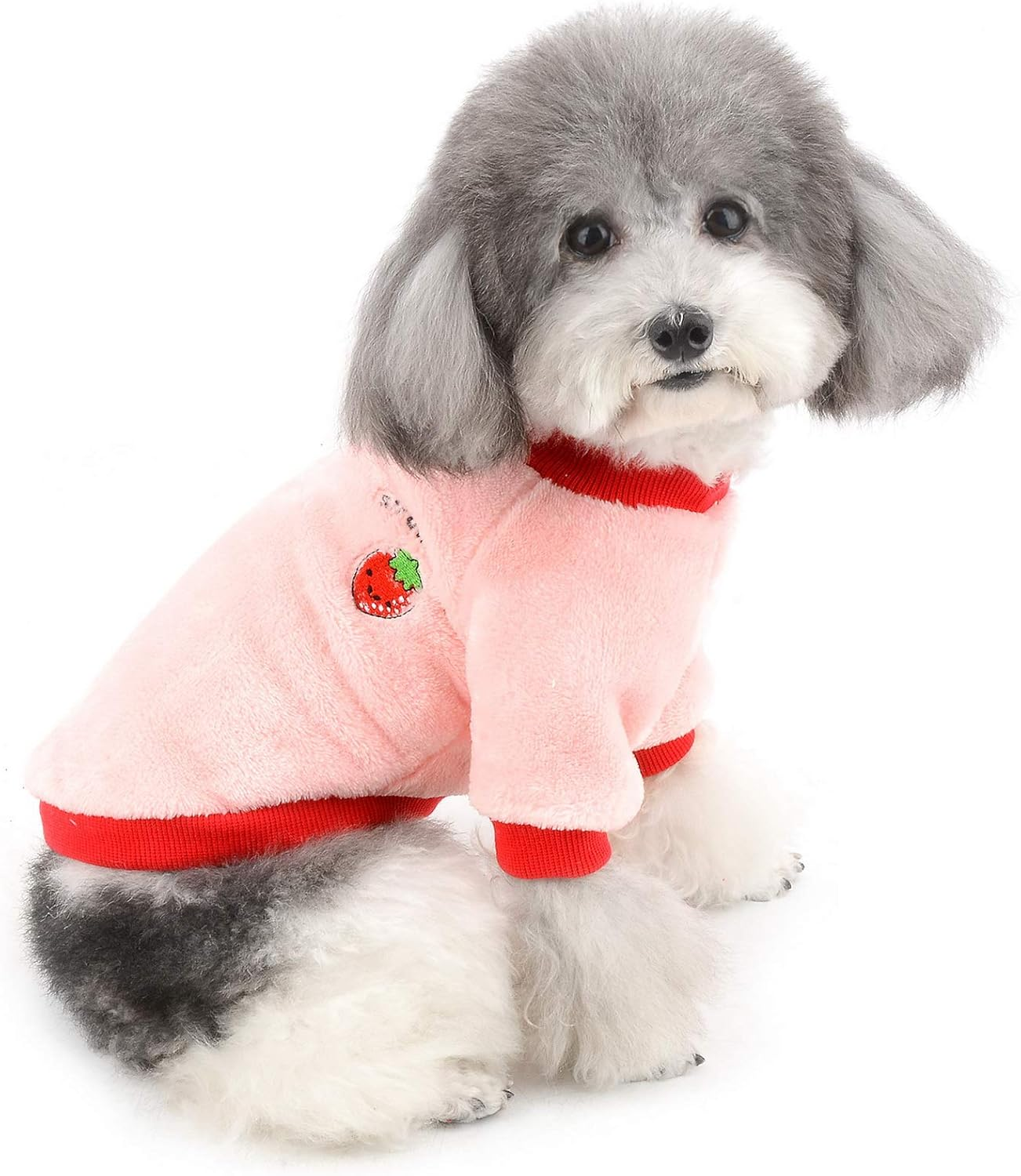ZUNEA Small Dog Jumper Winter Warm Sweater Coat Fleece Puppy Clothes Cute Colorful Fruits Knitting Strawberry Pet Cats Jacket Coats Soft Pullover Apparel for Cold Weather Pink XL