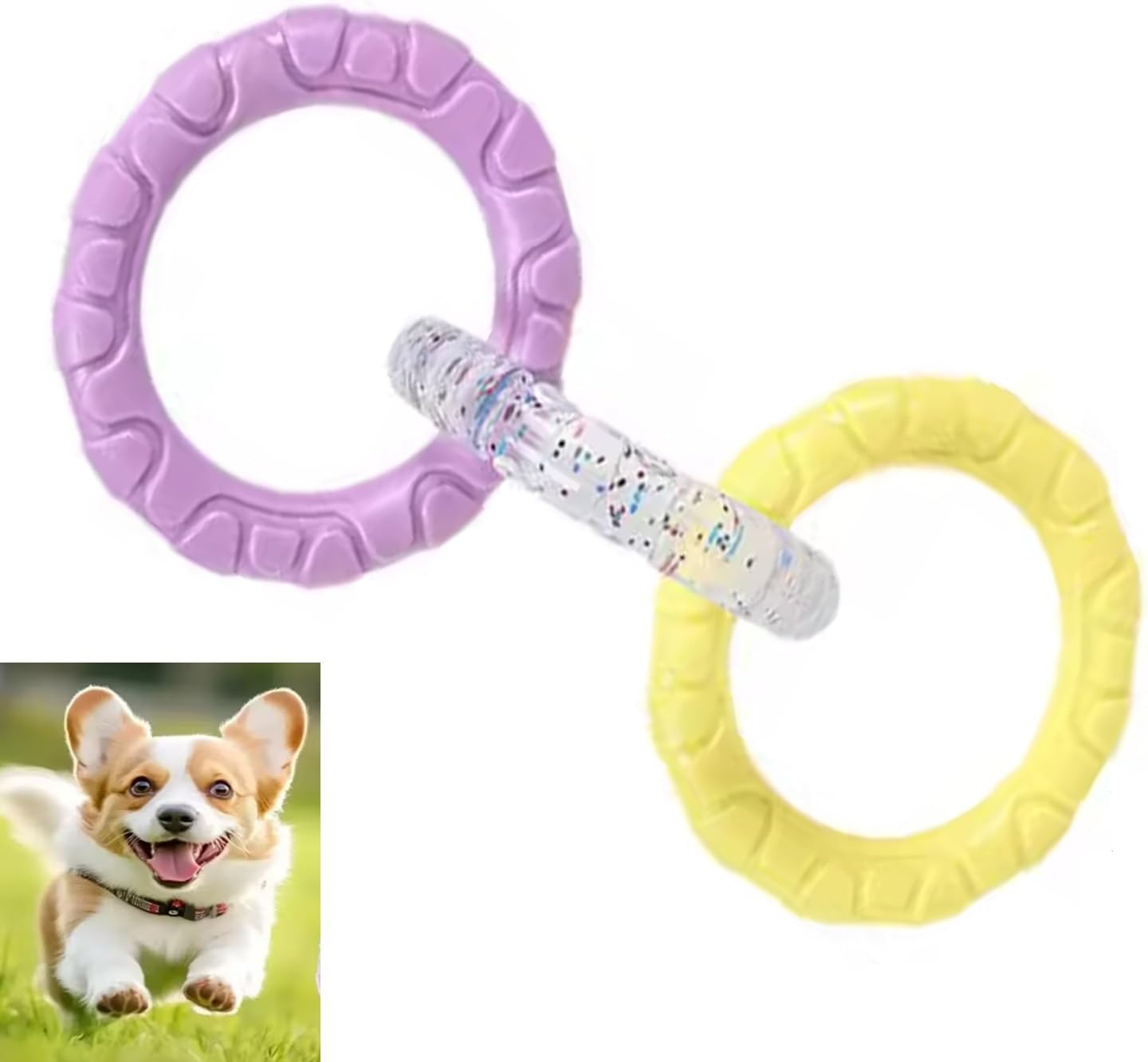 Roczential 3-Ring Dog Chew Toy, Indestructible Rubber Dog Toys, Puppy Teething Rings Toys for Small Medium Large Dogs (Yellow + Transparent + Purple) - Blue + Transparent + Purple image number 7