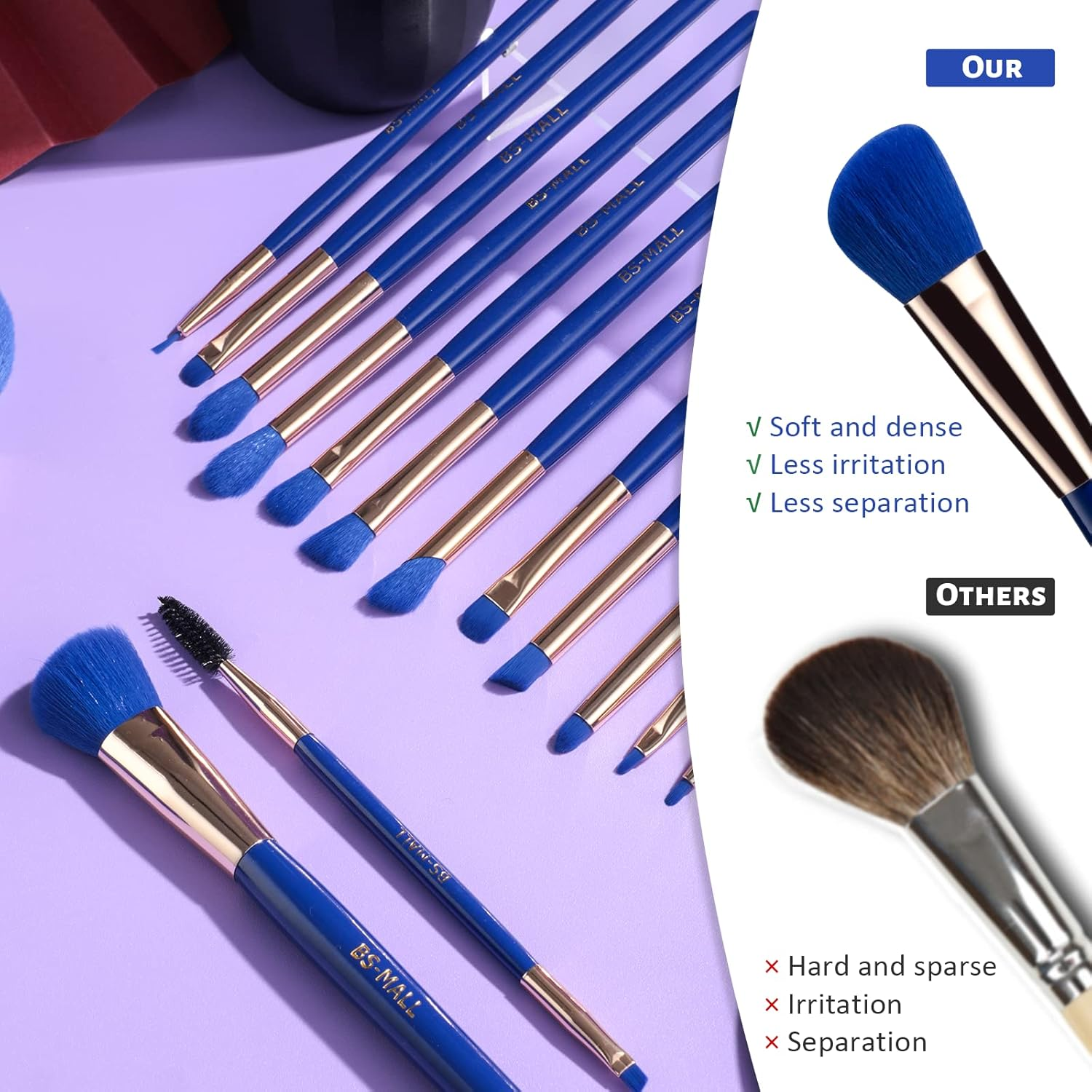 BS-MALL Makeup Brushes Premium Synthetic Foundation Powder Concealers Eye Shadows Makeup 18 Pcs Brush Set，Dark Blue with Case image number 4