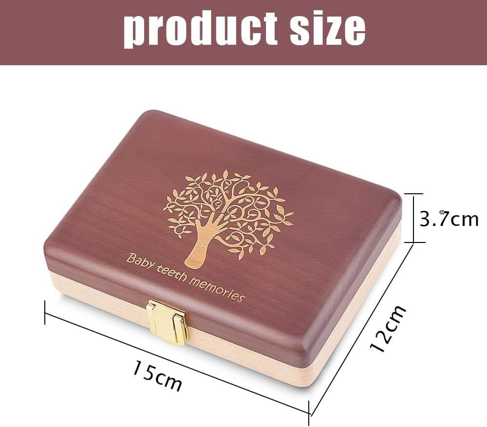 TOMVAES Classic Elegant Functional Baby Tooth Storage Box, 15X12X3.7 CM, Brown, Beech, Tooth Box image number 3